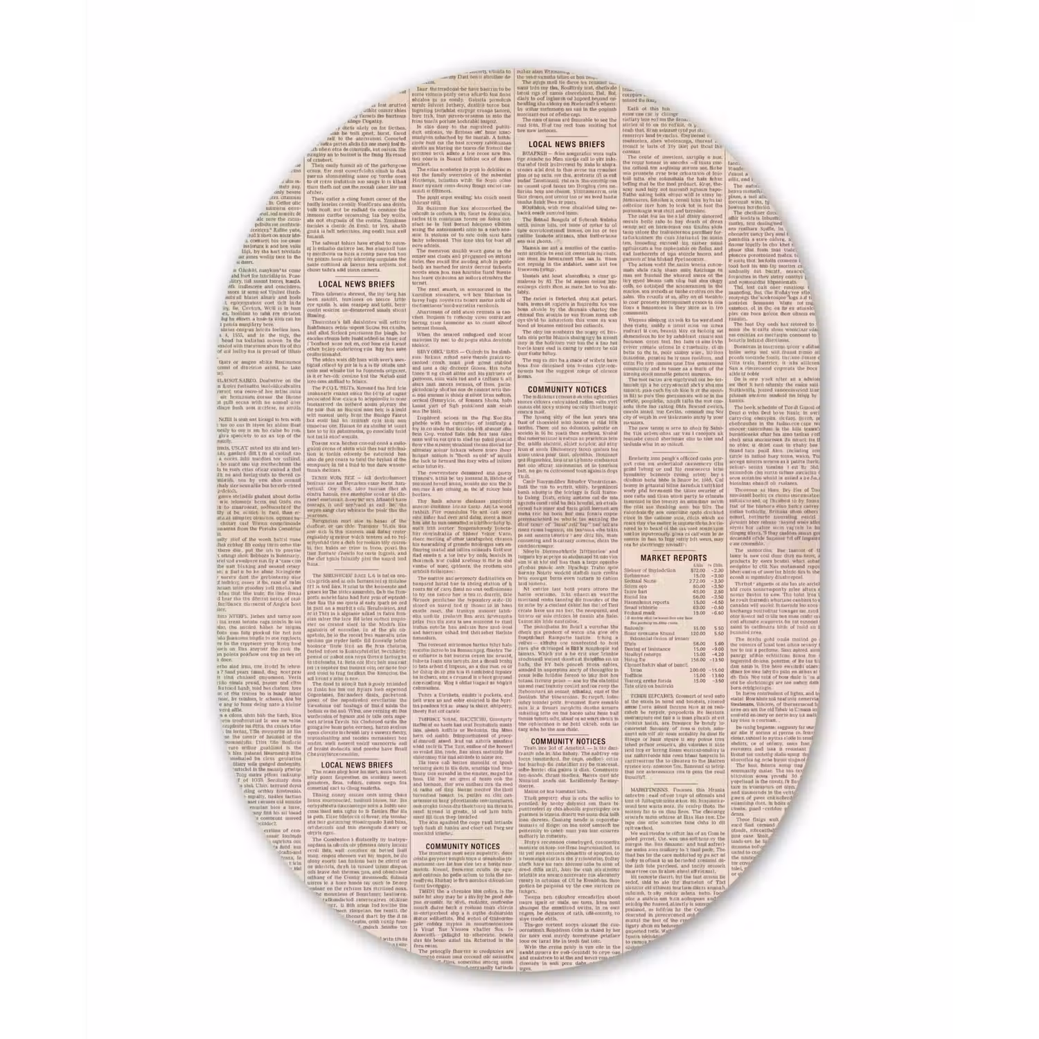 Krant - Nieuws - Historisch - Vintage - Beige Wandcirkel Ovaal Forex klein -3d