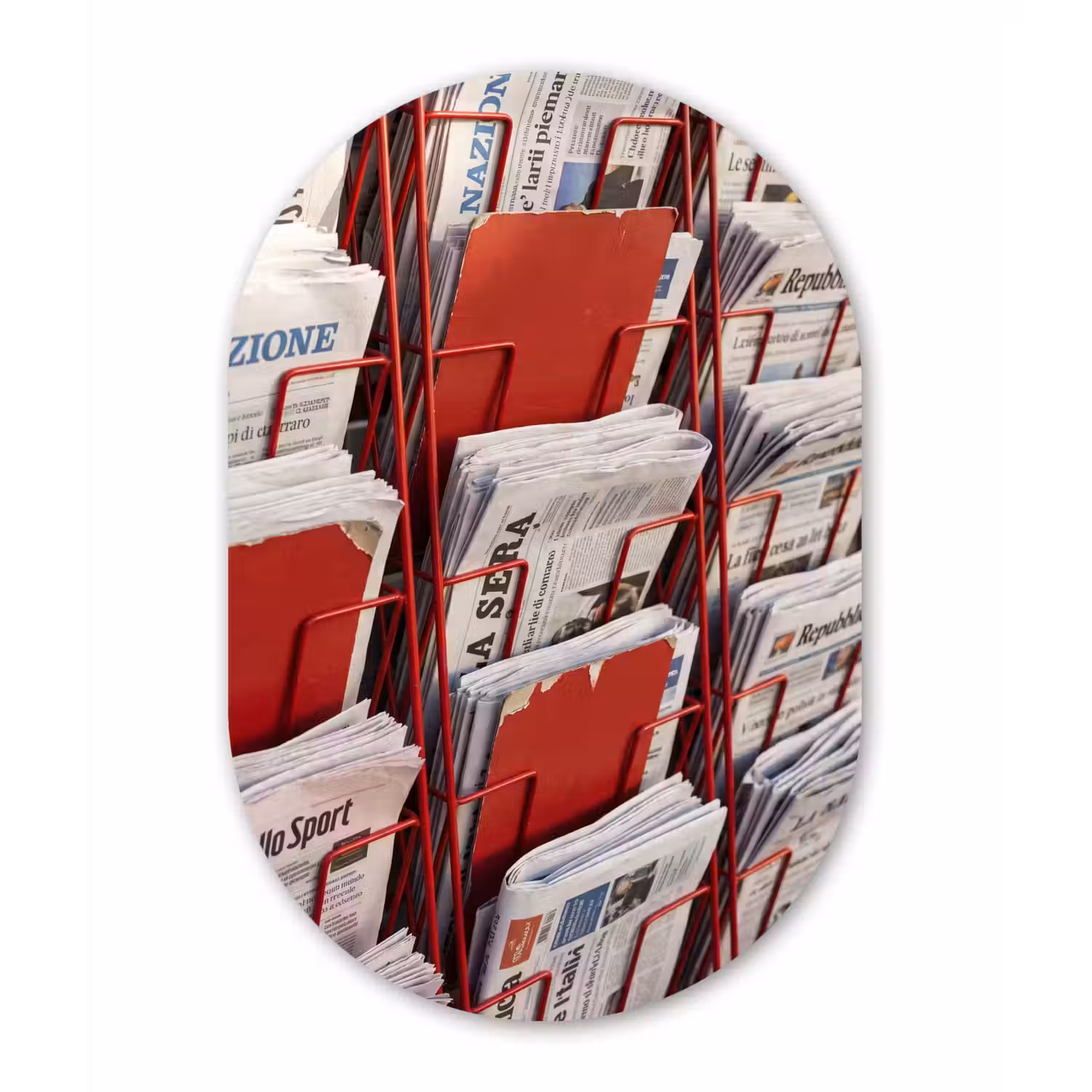 Kranten - Rek - Stedelijk - Dagelijks leven - Rood Wandcirkel Ovaal Forex klein -3d