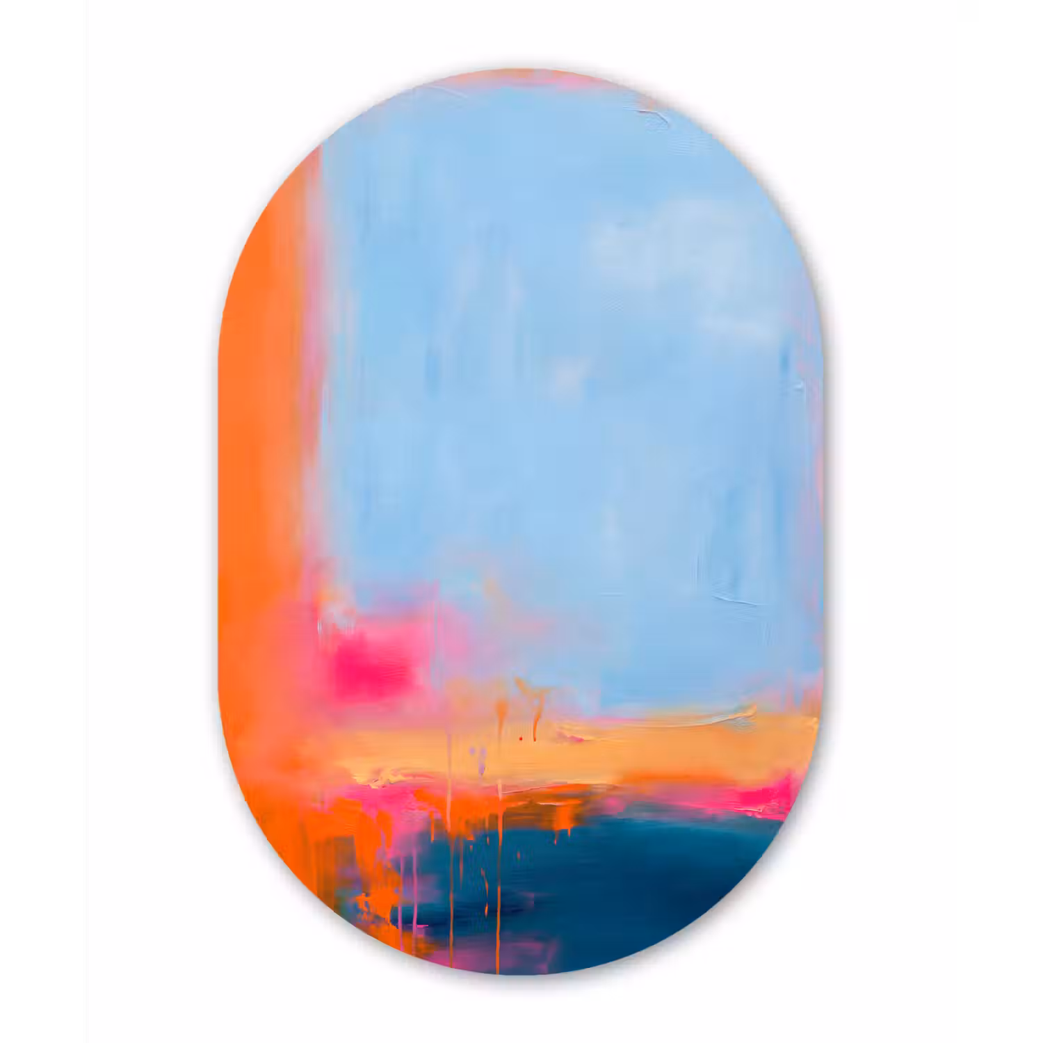 Abstract - Kleurvlakken - Modern - Oranje - Blauw Wandcirkel Ovaal Forex klein -3d