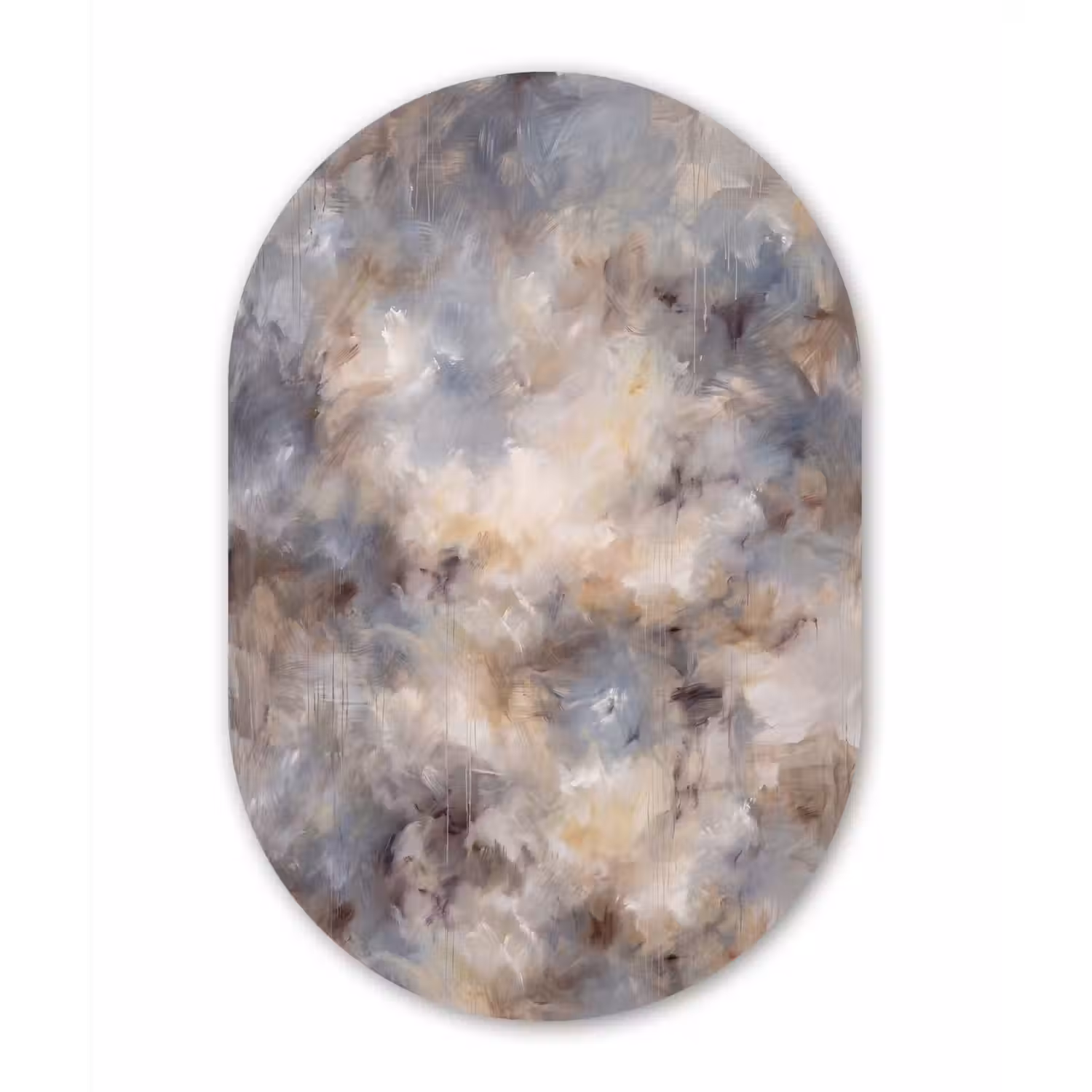 Abstract - Wolken - Sfeervol - Beige - Grijs Wandcirkel Ovaal Forex klein -3d