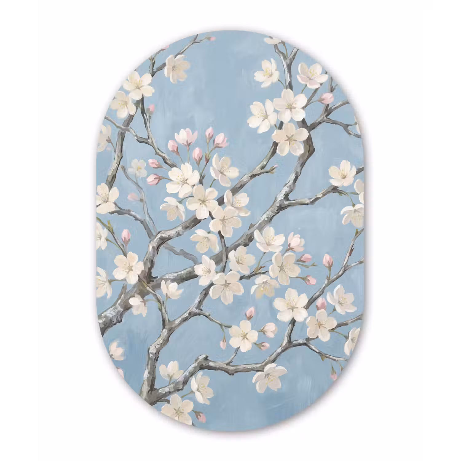 Takken - Kersenbloesem - Blauw Wandcirkel Ovaal Forex klein -3d