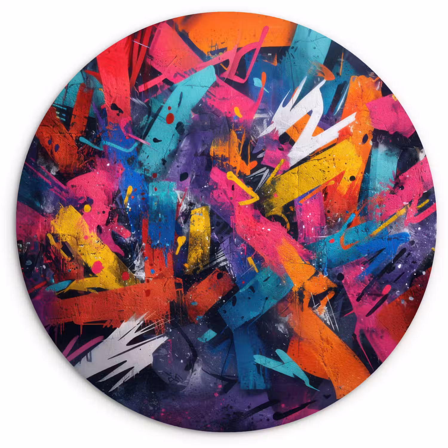 Abstract - Explosie - Neonkleuren Wandcirkel kunststof plaat 5mm dik klein -3d