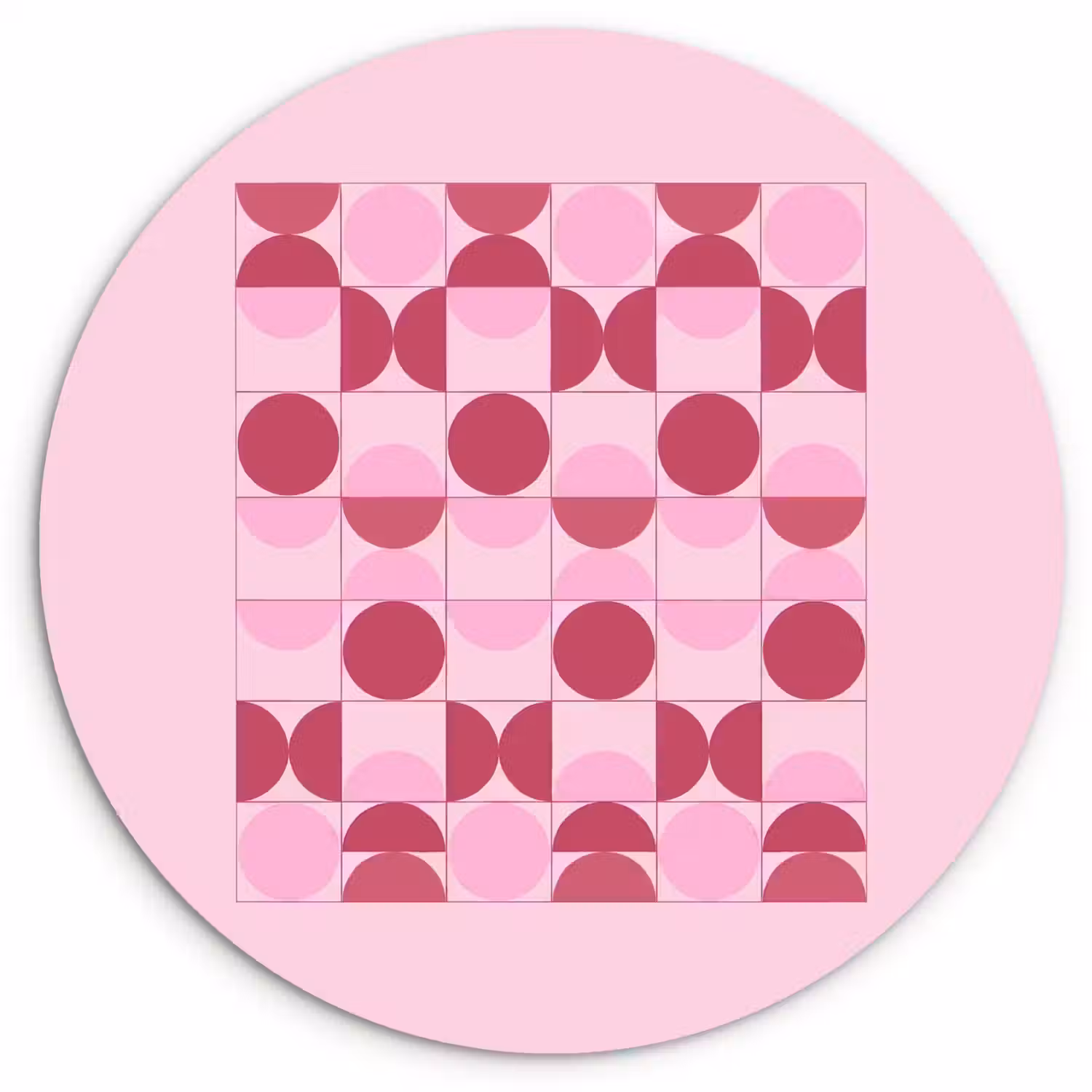 Abstract - Geometrisch - Cirkels - Roze - Modern Wandcirkel kunststof plaat 5mm dik klein -3d