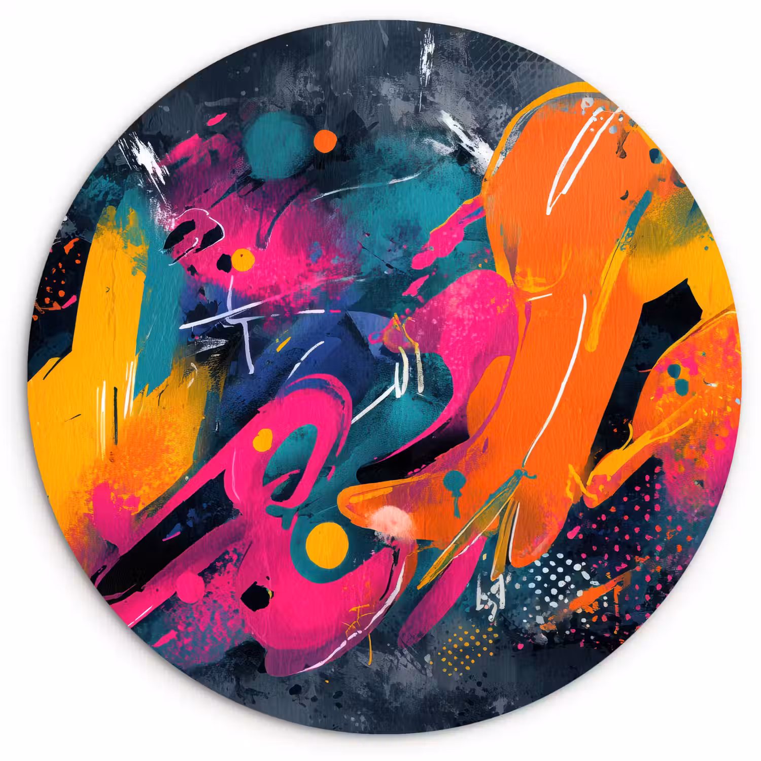 Abstract - Graffiti - Kleurrijk - Verfspatten Wandcirkel kunststof plaat 5mm dik klein -3d