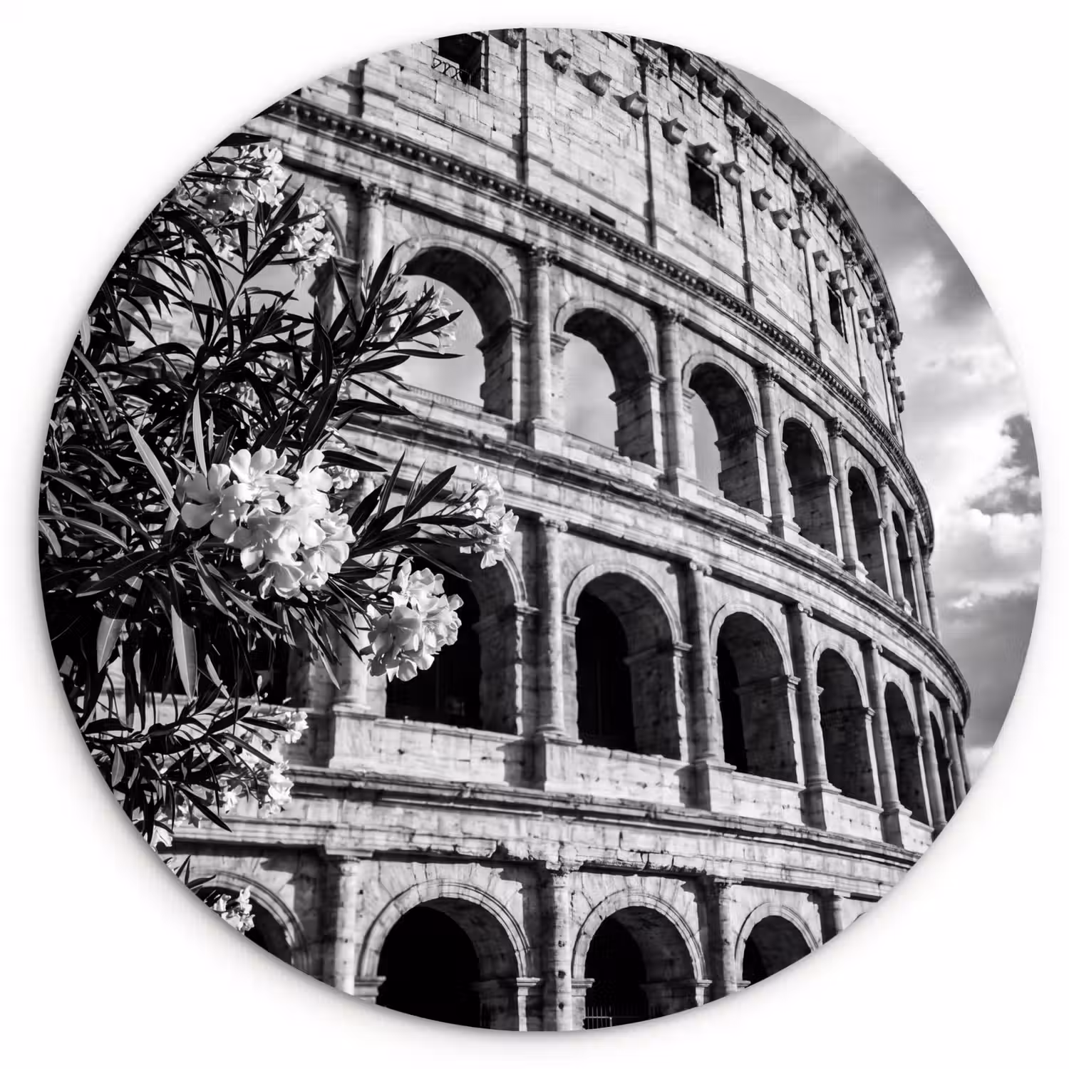 Architectuur - Colosseum - Rome - Historisch - Zwart-wit Wandcirkel kunststof plaat 5mm dik klein -3d