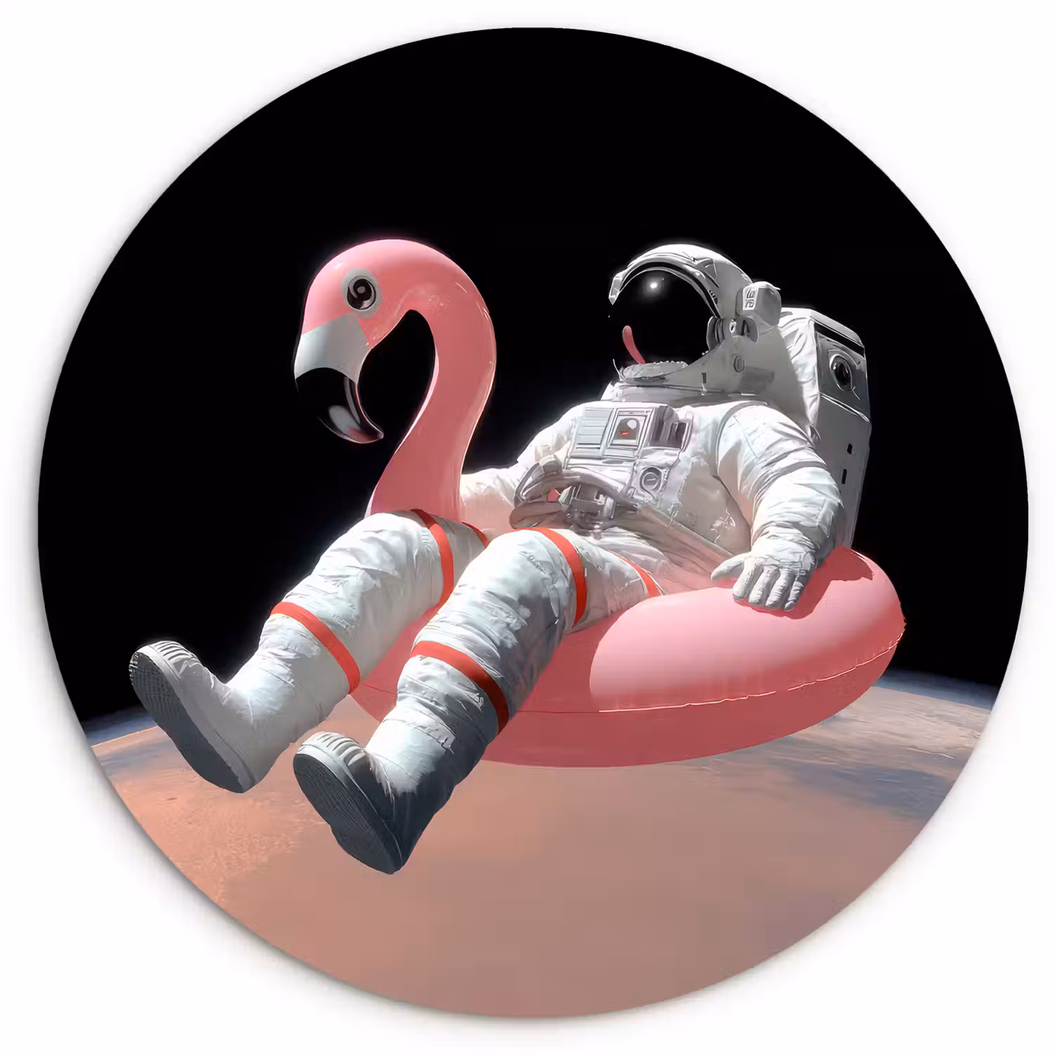 Astronaut - Flamingo - Zwemband - Roze Wandcirkel kunststof plaat 5mm dik klein -3d