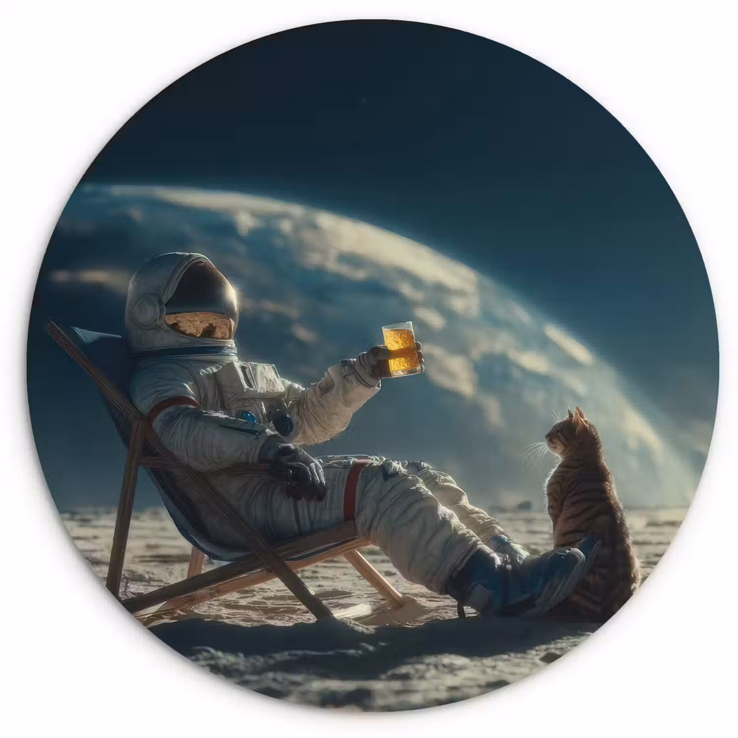 Astronaut - Kat - Glas - Stoel Wandcirkel kunststof plaat 5mm dik klein -3d