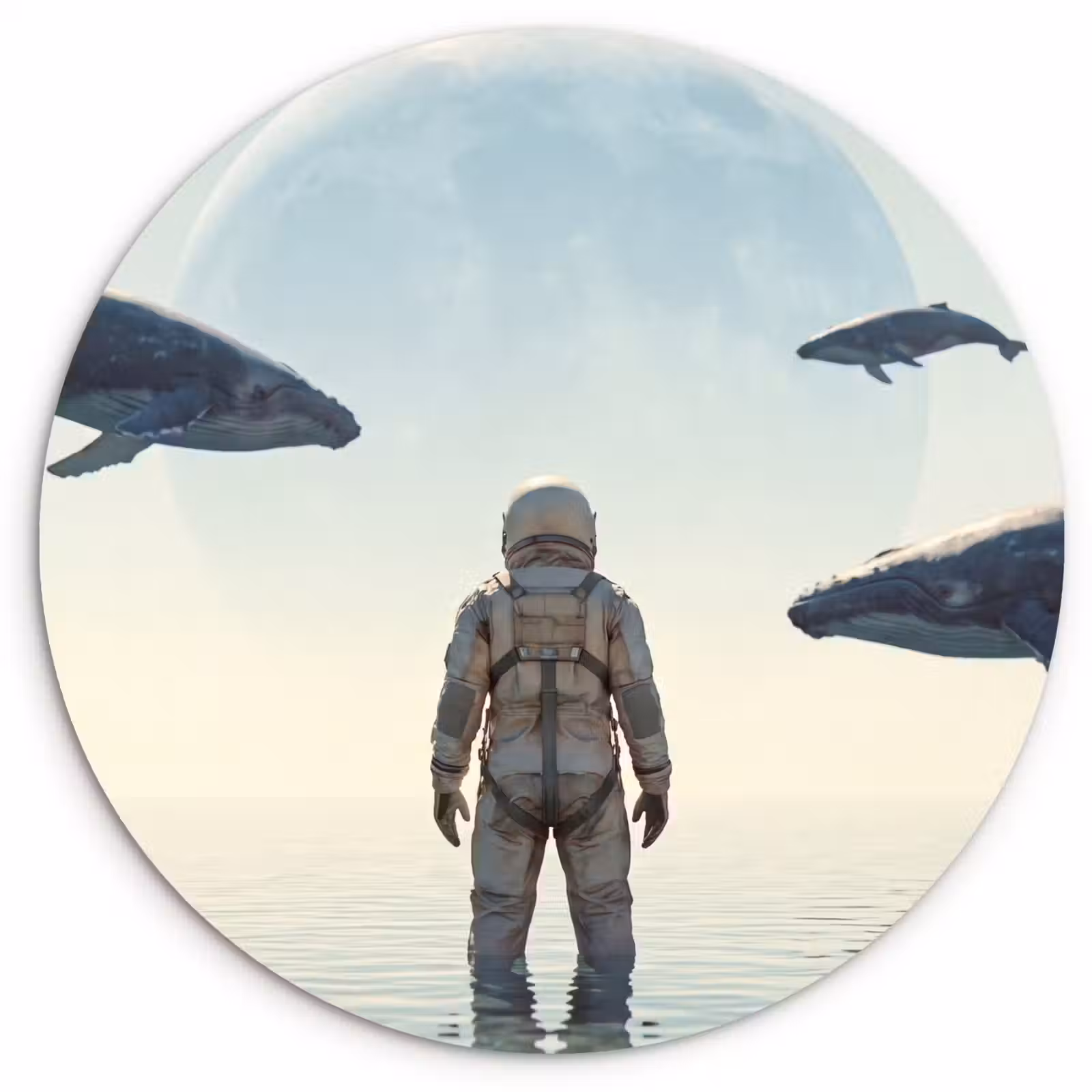 Forexbild Rund - Astronaut – Wal – Fantasie - Ruimtevaarder - Walvis - Fantasie Wandcirkel kunststof plaat 5mm dik klein
