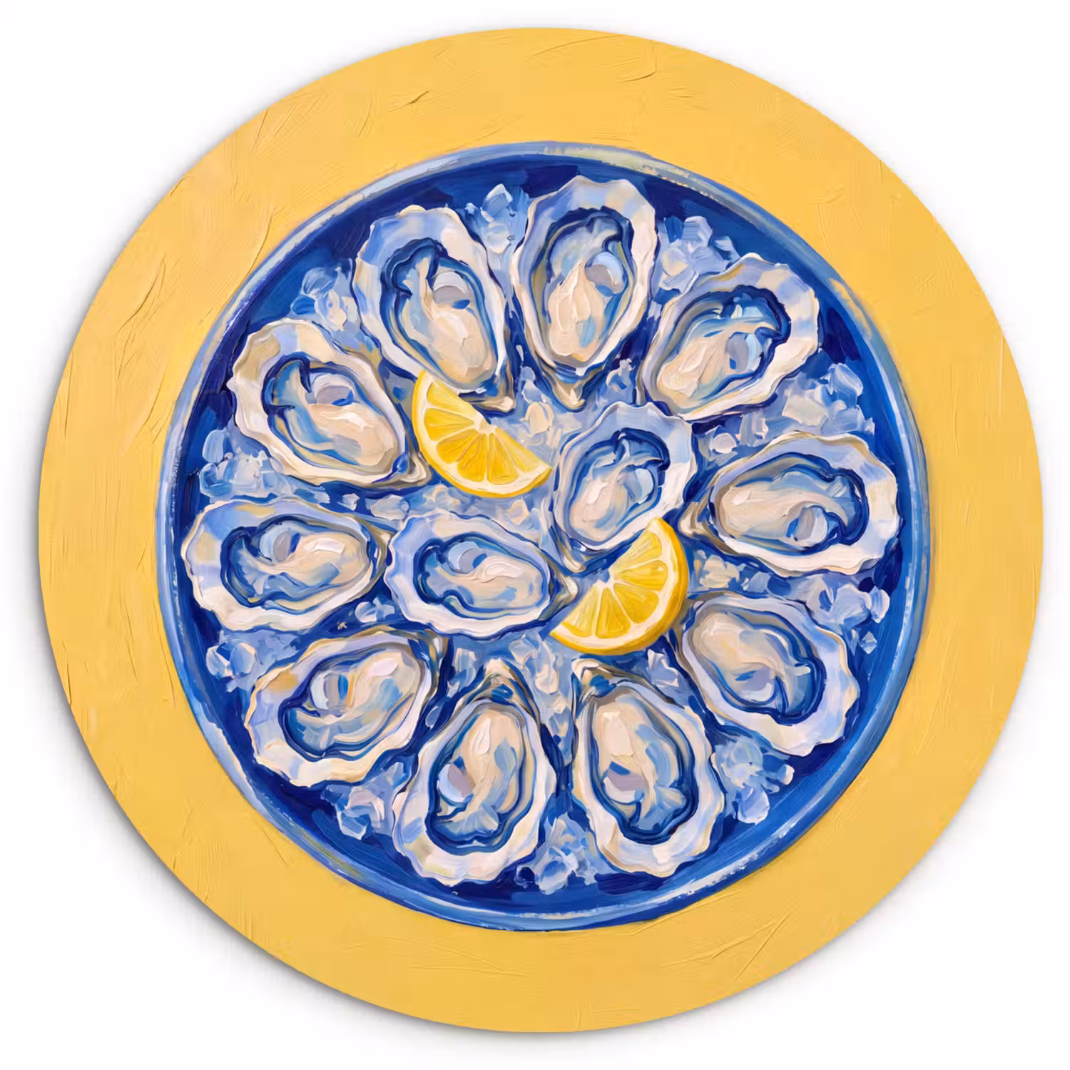 Oesters - Citroen - IJs - Modern - Geel Wandcirkel kunststof plaat 5mm dik klein -3d
