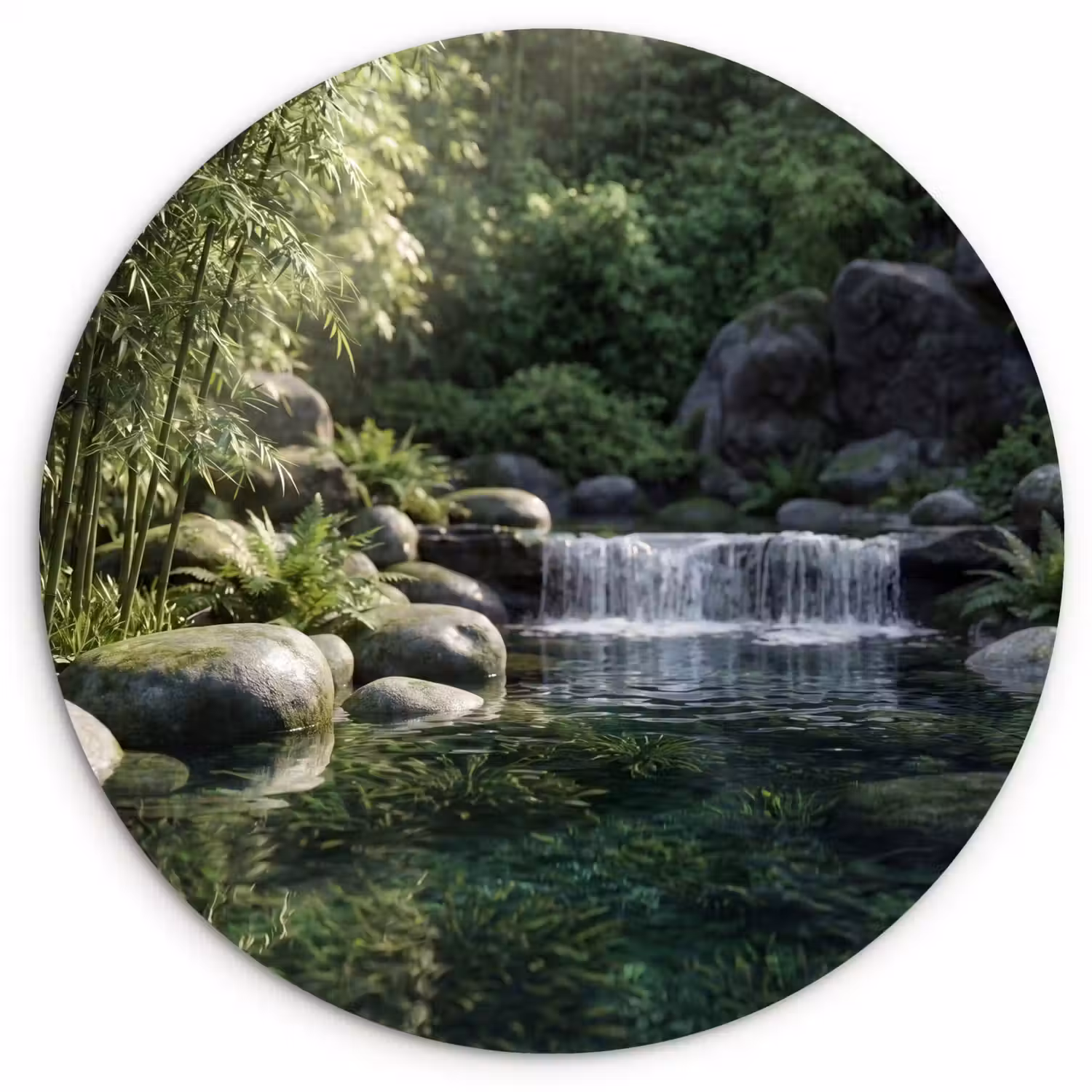 Beek - Waterval - Natuur - Groen Wandcirkel kunststof plaat 5mm dik klein -3d