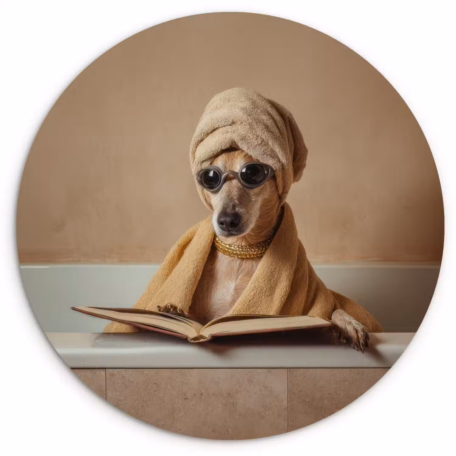 Bad - Hond - Boek - Zonnebril Wandcirkel kunststof plaat 5mm dik klein -3d
