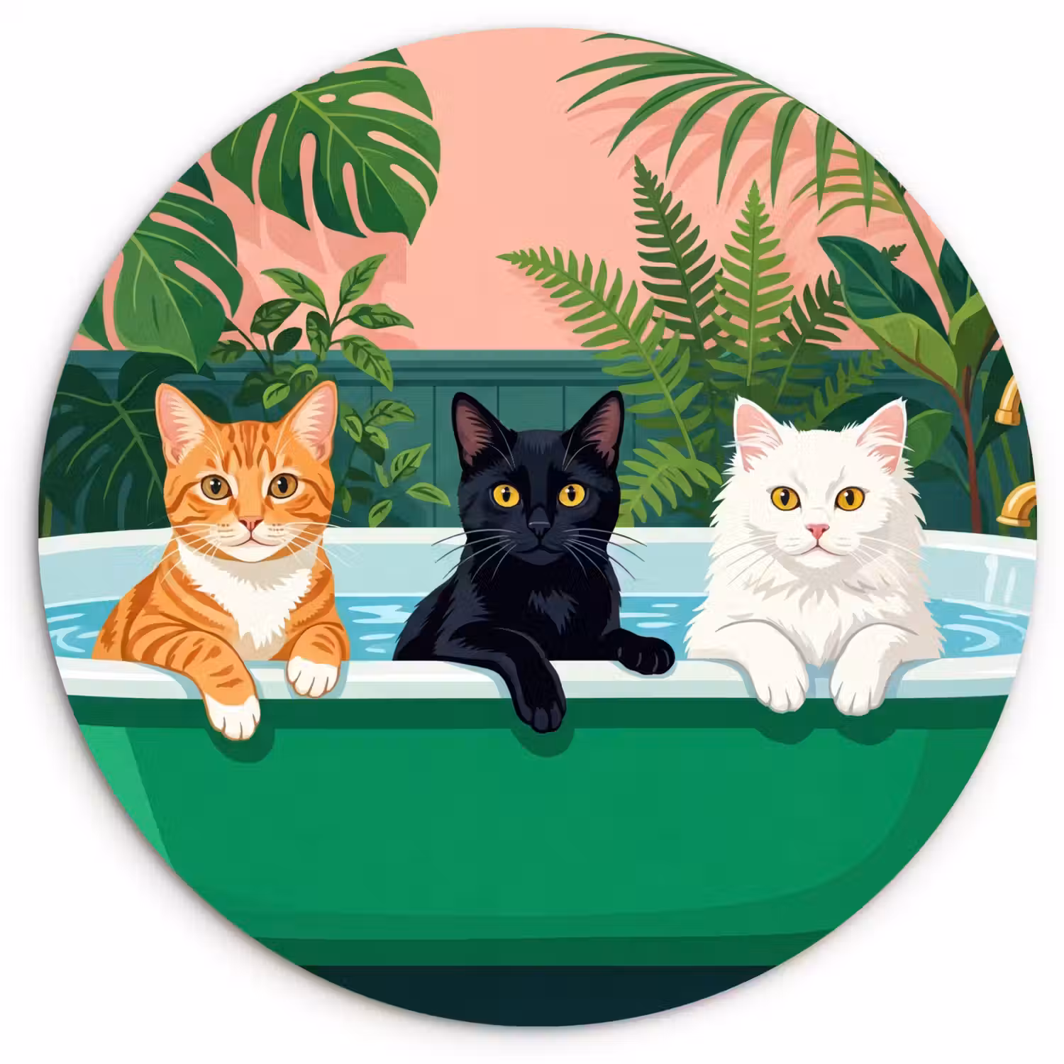 Badkamer - Kattenparade - Kleurrijk Wandcirkel kunststof plaat 5mm dik klein -3d