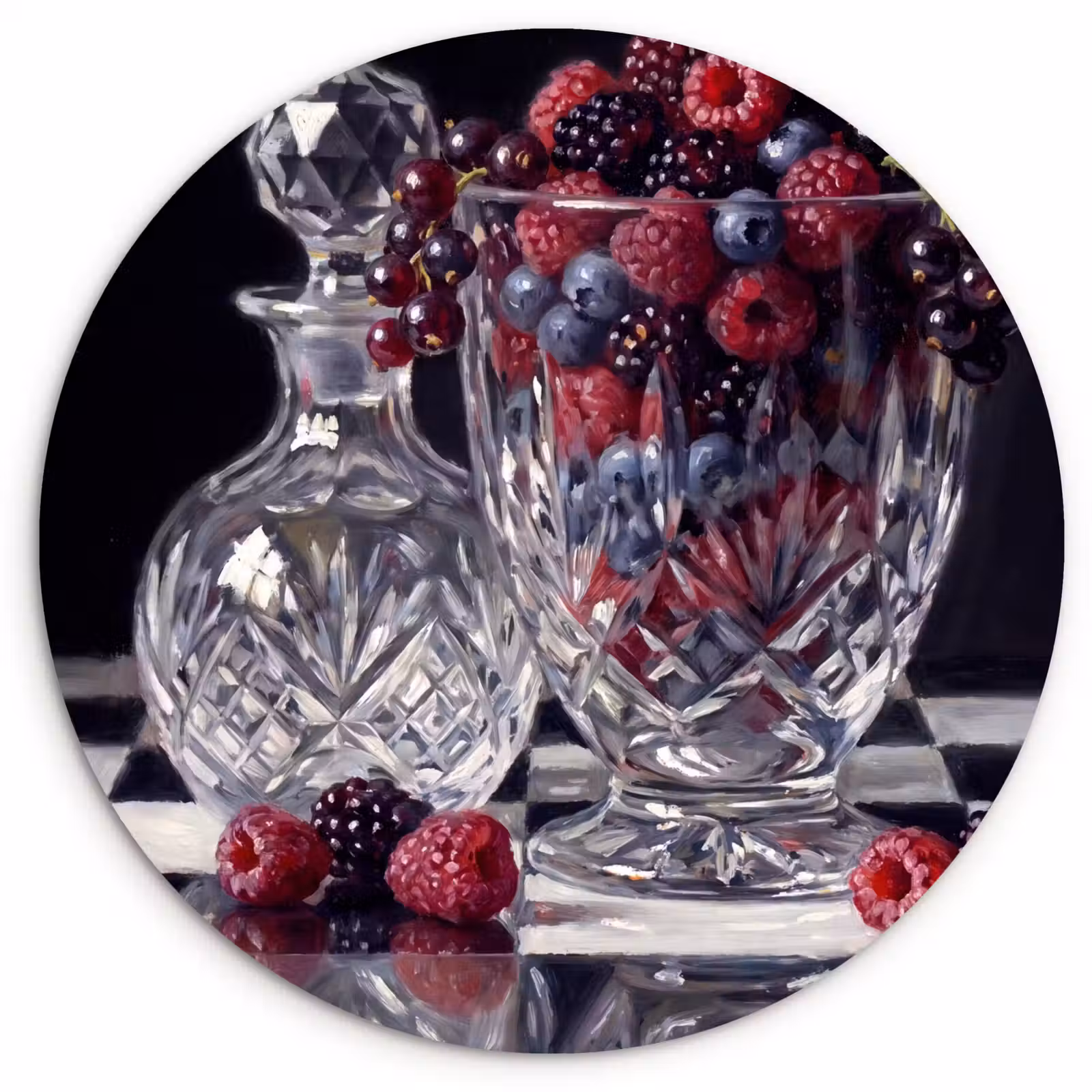 Forexbild Rund - Beeren – Kristall – Stillleben - Bessen - Kristal - Stilleven Wandcirkel kunststof plaat 5mm dik klein