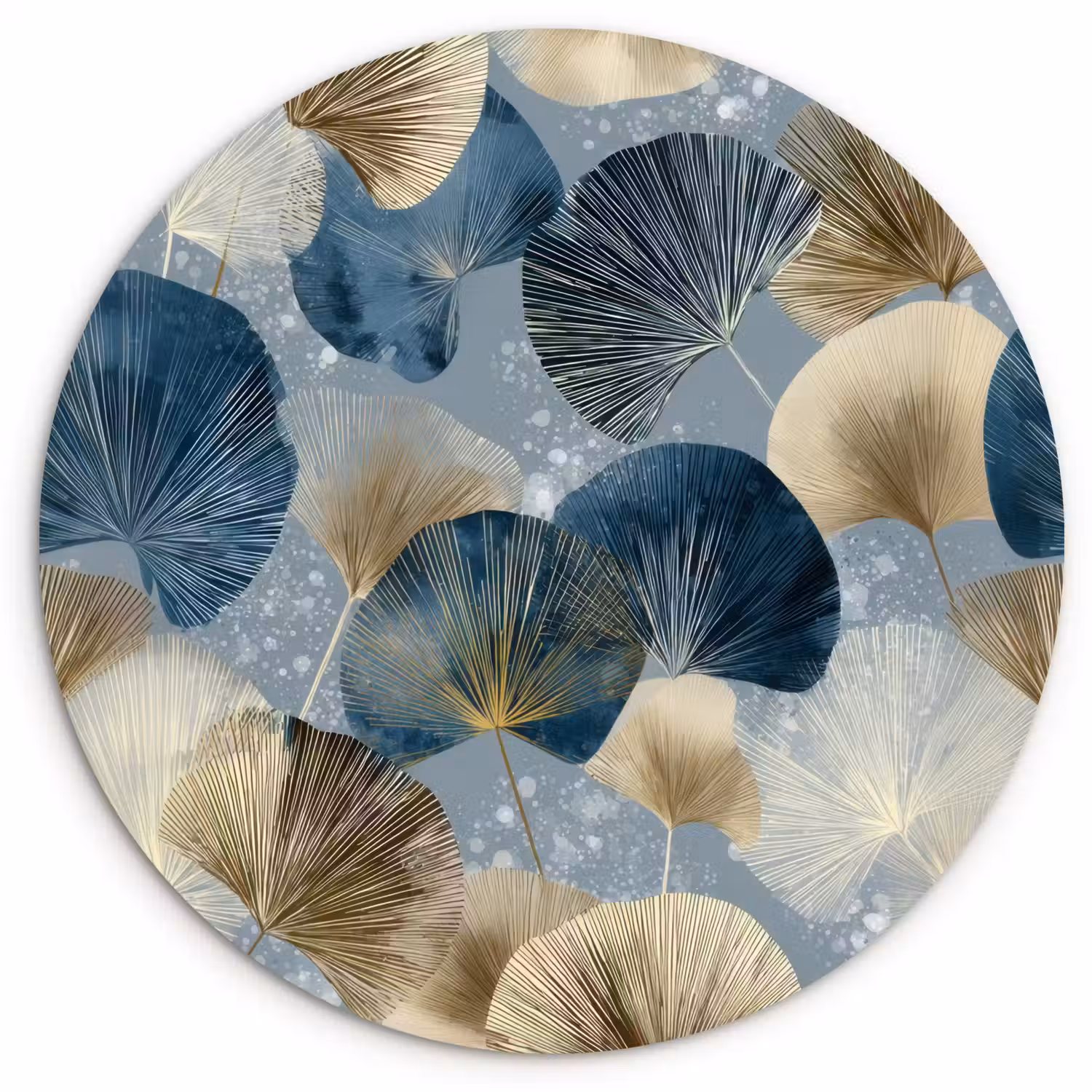 Bladeren - Abstract - Goud - Blauw Wandcirkel kunststof plaat 5mm dik klein -3d