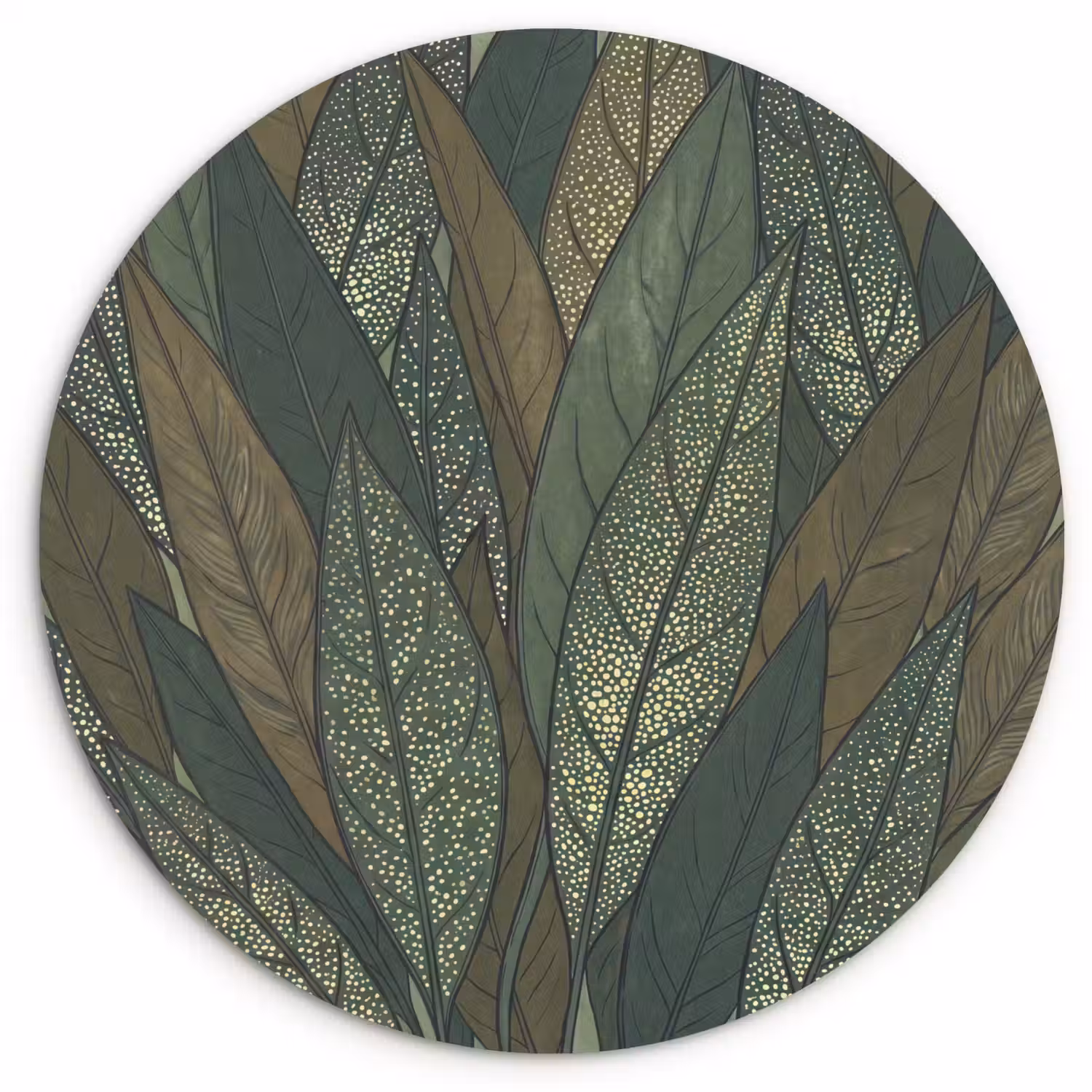 Bladeren - Patroon - Gestippeld - Natuur - Groen Wandcirkel kunststof plaat 5mm dik klein -3d