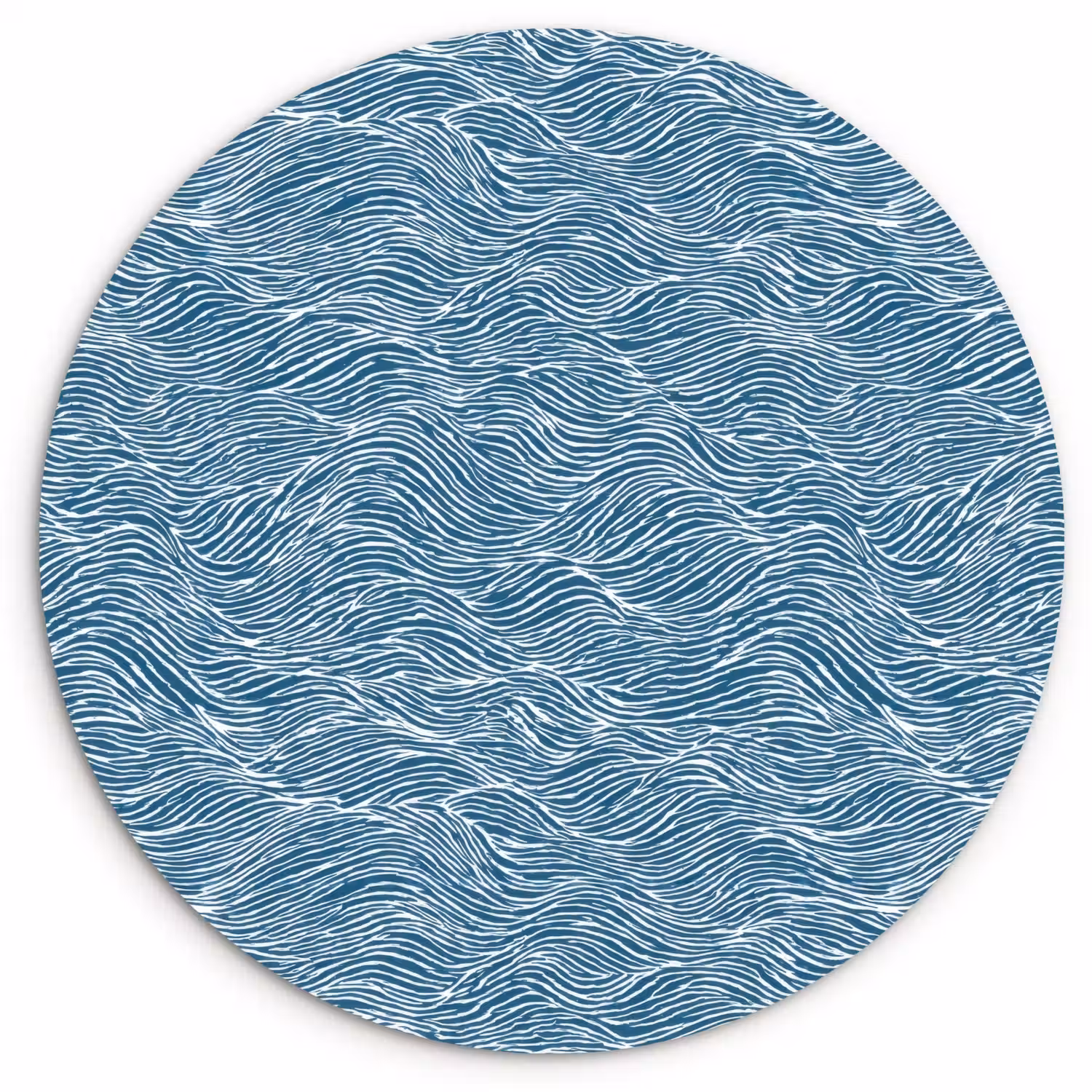 Blauw - Wit - Golven - Getekend - Textuur Wandcirkel kunststof plaat 5mm dik klein 188 -3d