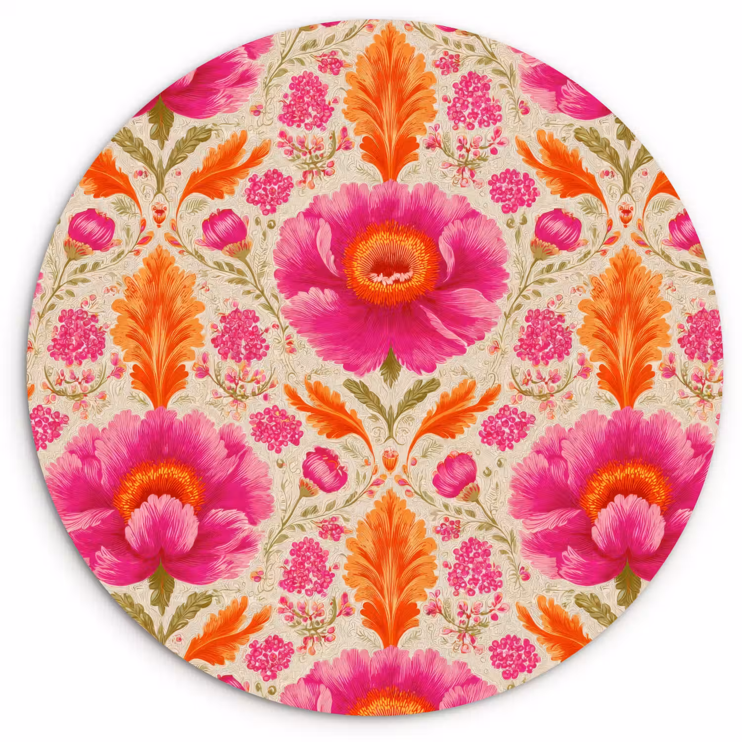 Bloemen - Barok - Roze - Oranje Wandcirkel kunststof plaat 5mm dik klein 188 -3d