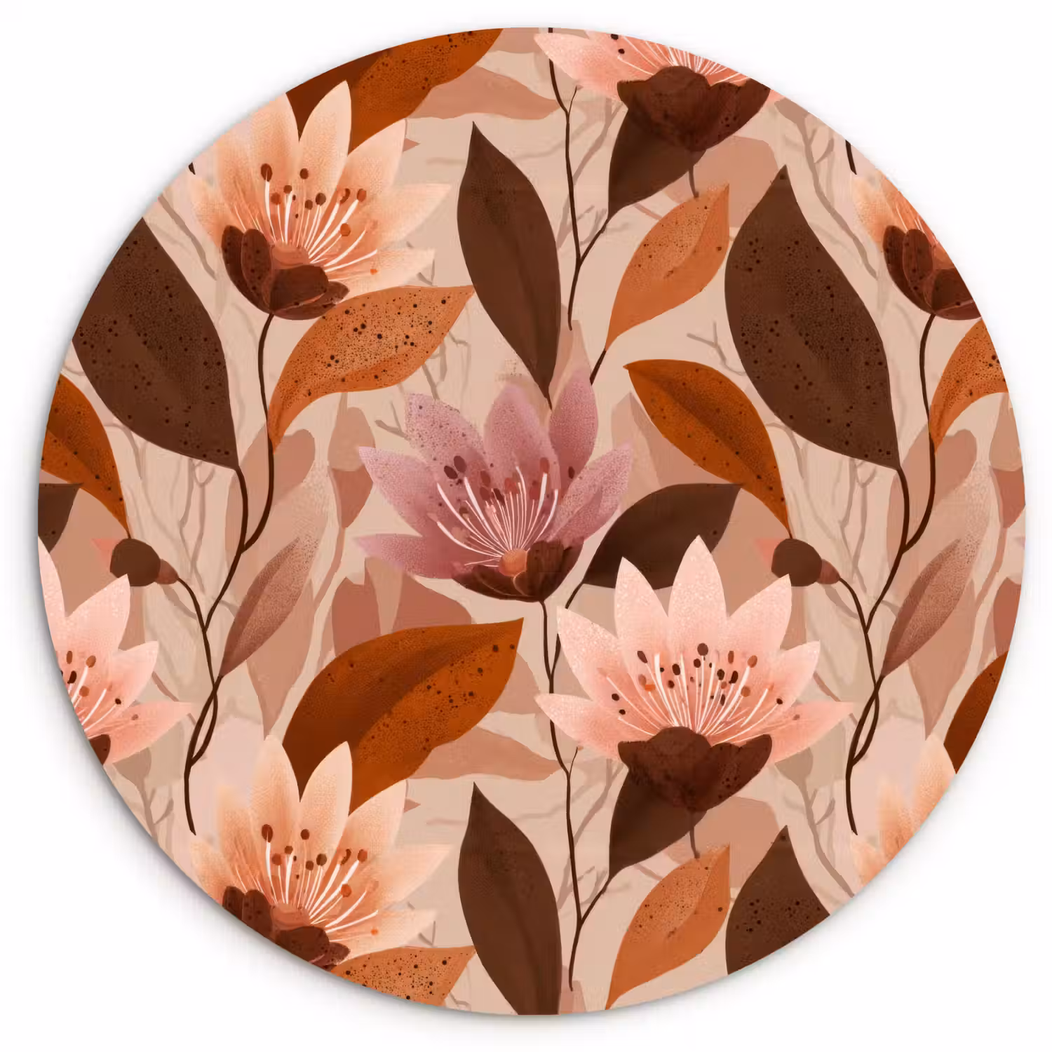 Bloemen - Bladeren - Bruin Wandcirkel kunststof plaat 5mm dik klein 188 -3d