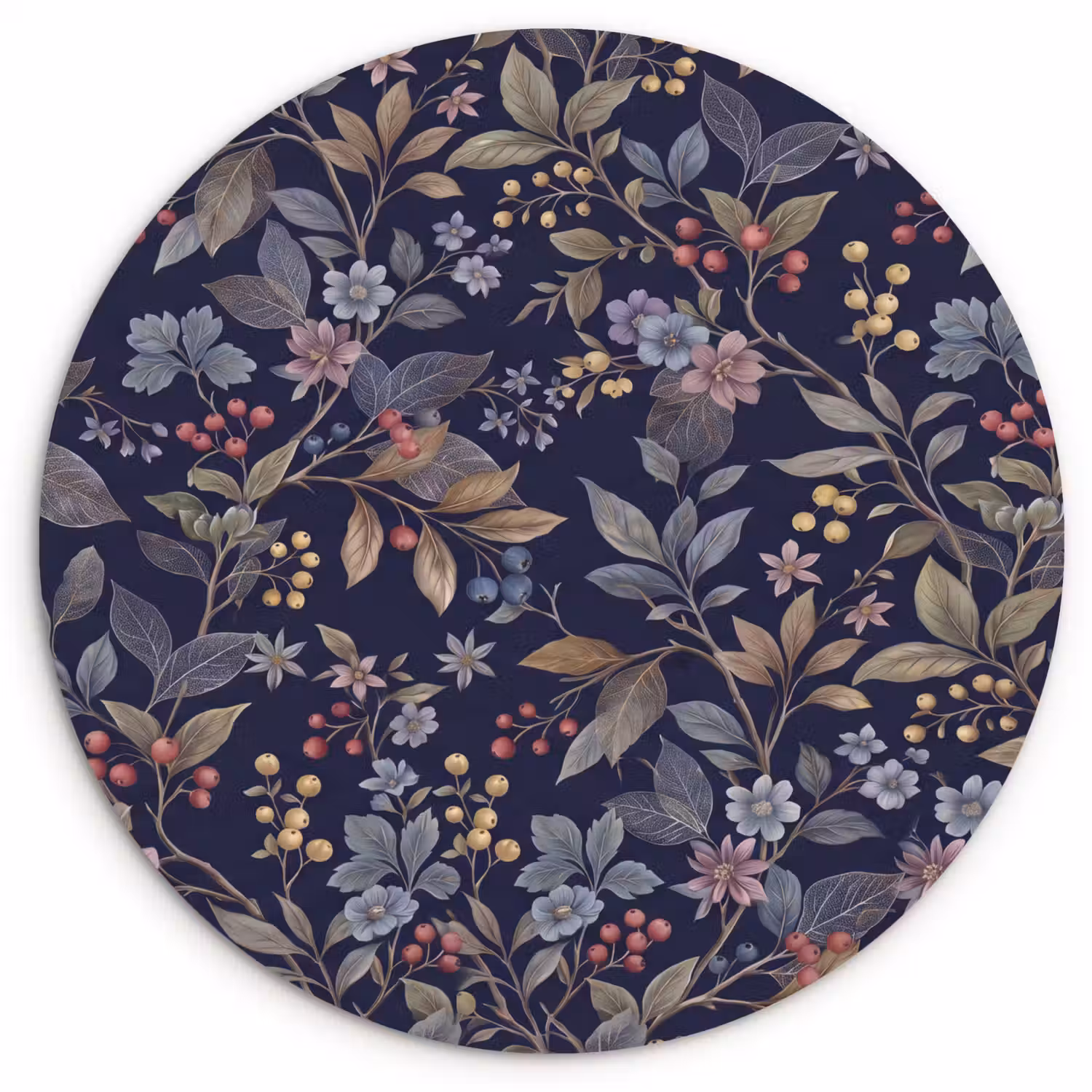 Bloemen - Bladeren - Patroon - Botanisch - Donkerblauw Wandcirkel kunststof plaat 5mm dik klein -3d