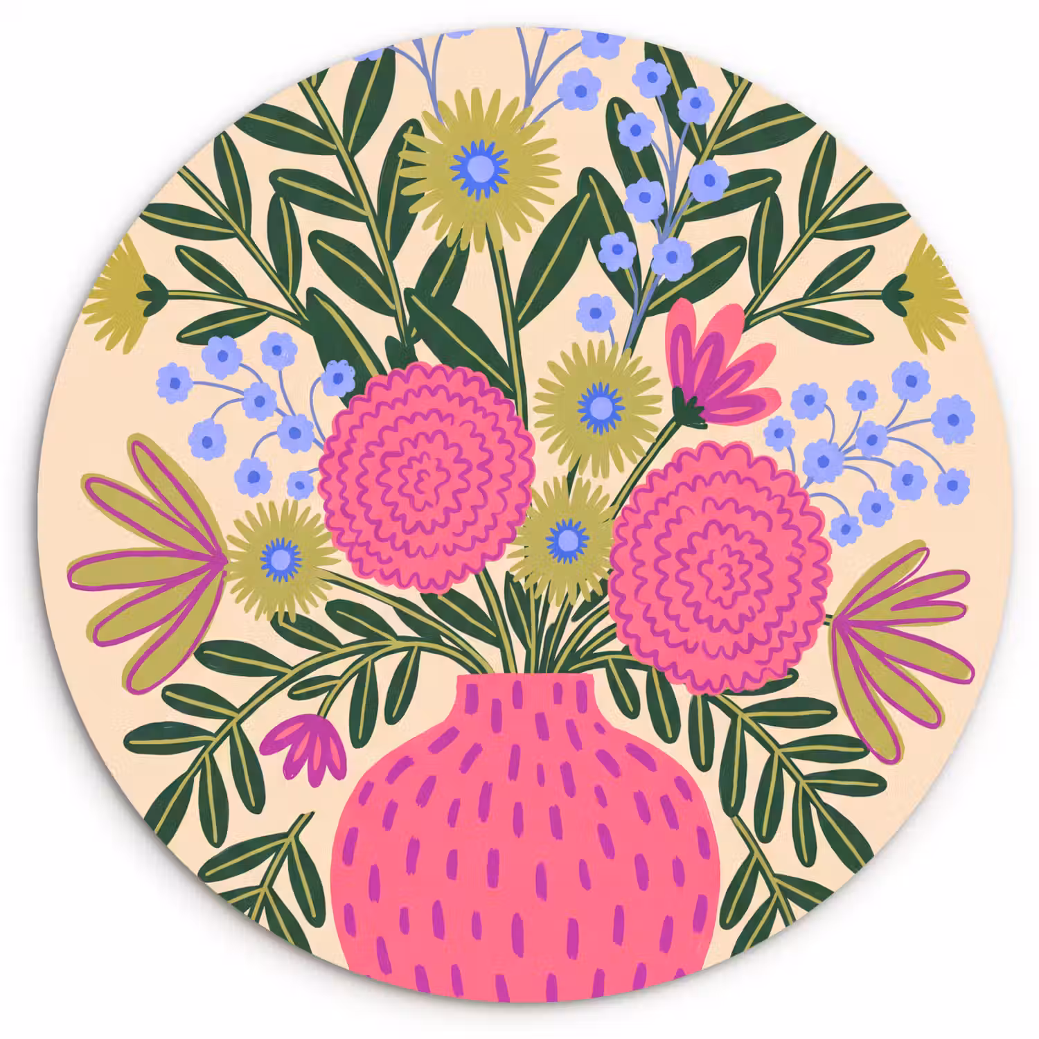 Bloemen - Boeket - Natuur - Abstract - Roze Wandcirkel kunststof plaat 5mm dik klein -3d
