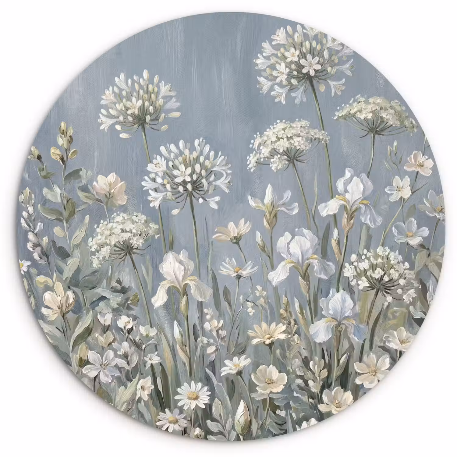 Bloemen - Botanisch - Blauw Wandcirkel kunststof plaat 5mm dik klein -3d