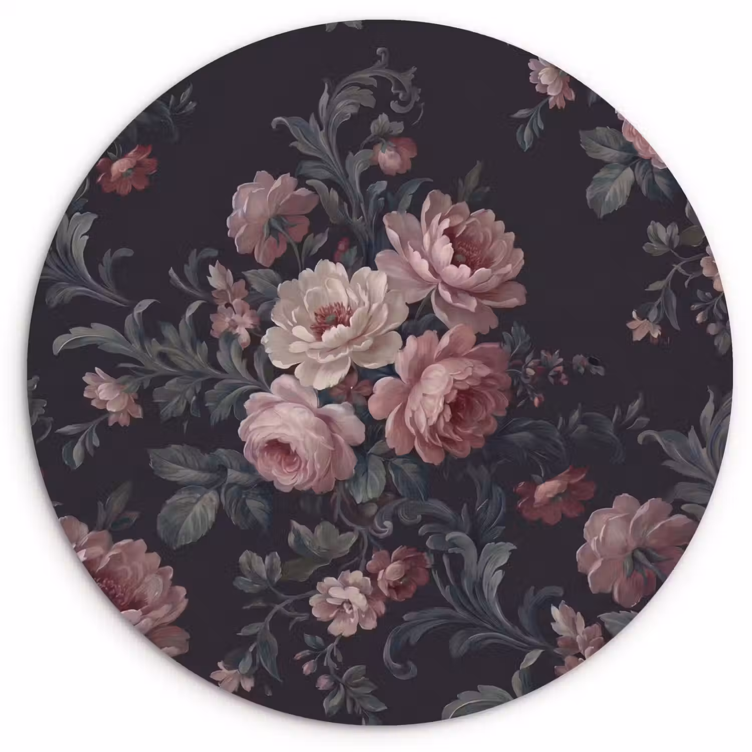 Bloemen - Patroon - Sierlijk - Roze - Donker Wandcirkel kunststof plaat 5mm dik klein -3d