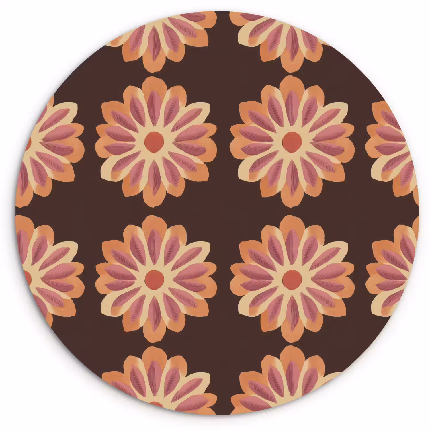Bloemen - Patroon - Bruin Wandcirkel kunststof plaat 5mm dik klein 188 -3d