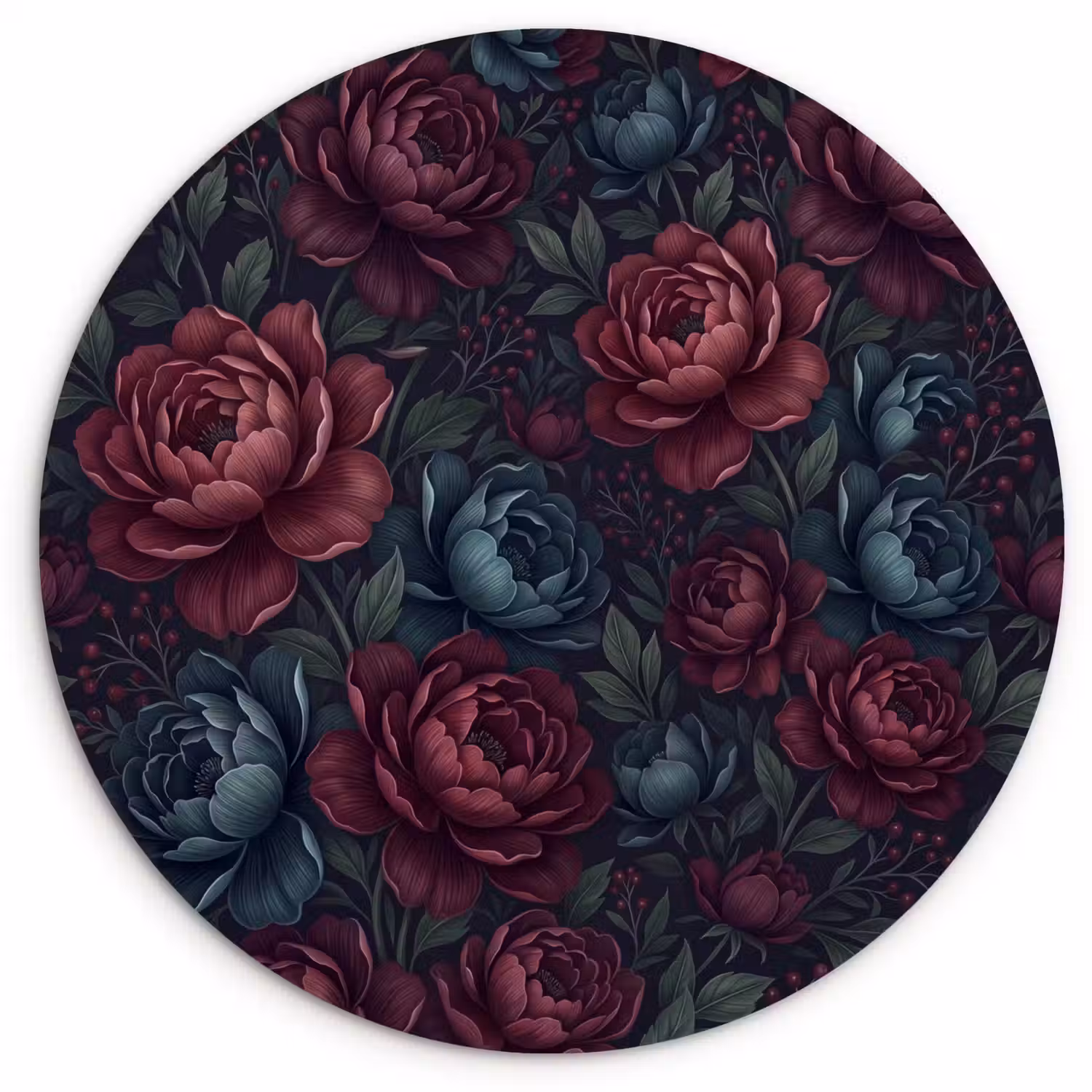 Bloemen - Patroon - Natuur - Klassiek - Donker Wandcirkel kunststof plaat 5mm dik klein -3d