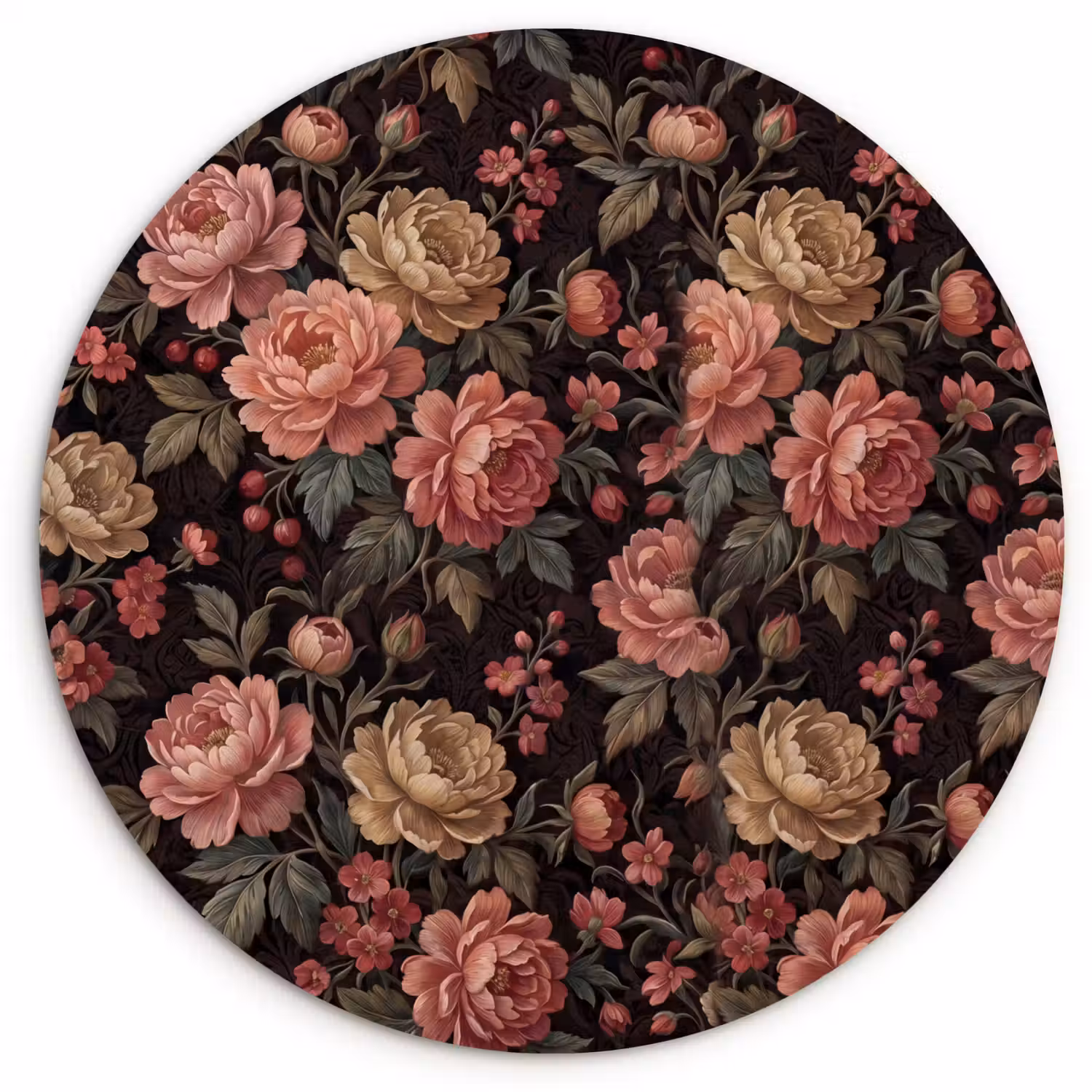 Bloemen - Patroon - Natuur - Vintage - Roze Wandcirkel kunststof plaat 5mm dik klein -3d