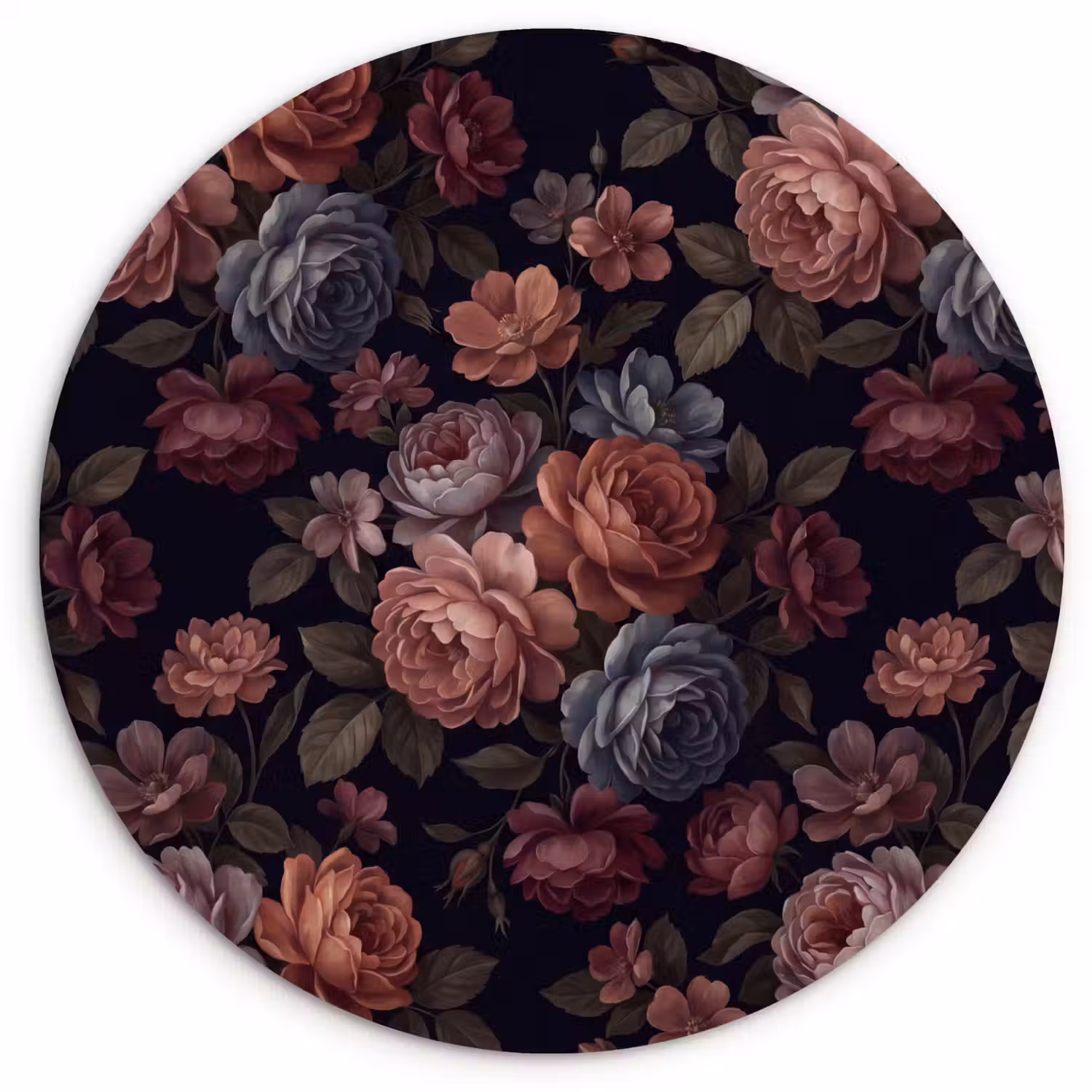 Bloemen - Patroon - Vintage - Donker - Roze Wandcirkel kunststof plaat 5mm dik klein -3d