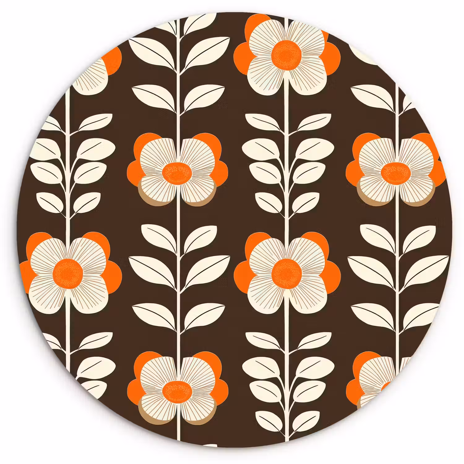Bloemen - Retro - Bruin Wandcirkel kunststof plaat 5mm dik klein 188 -3d