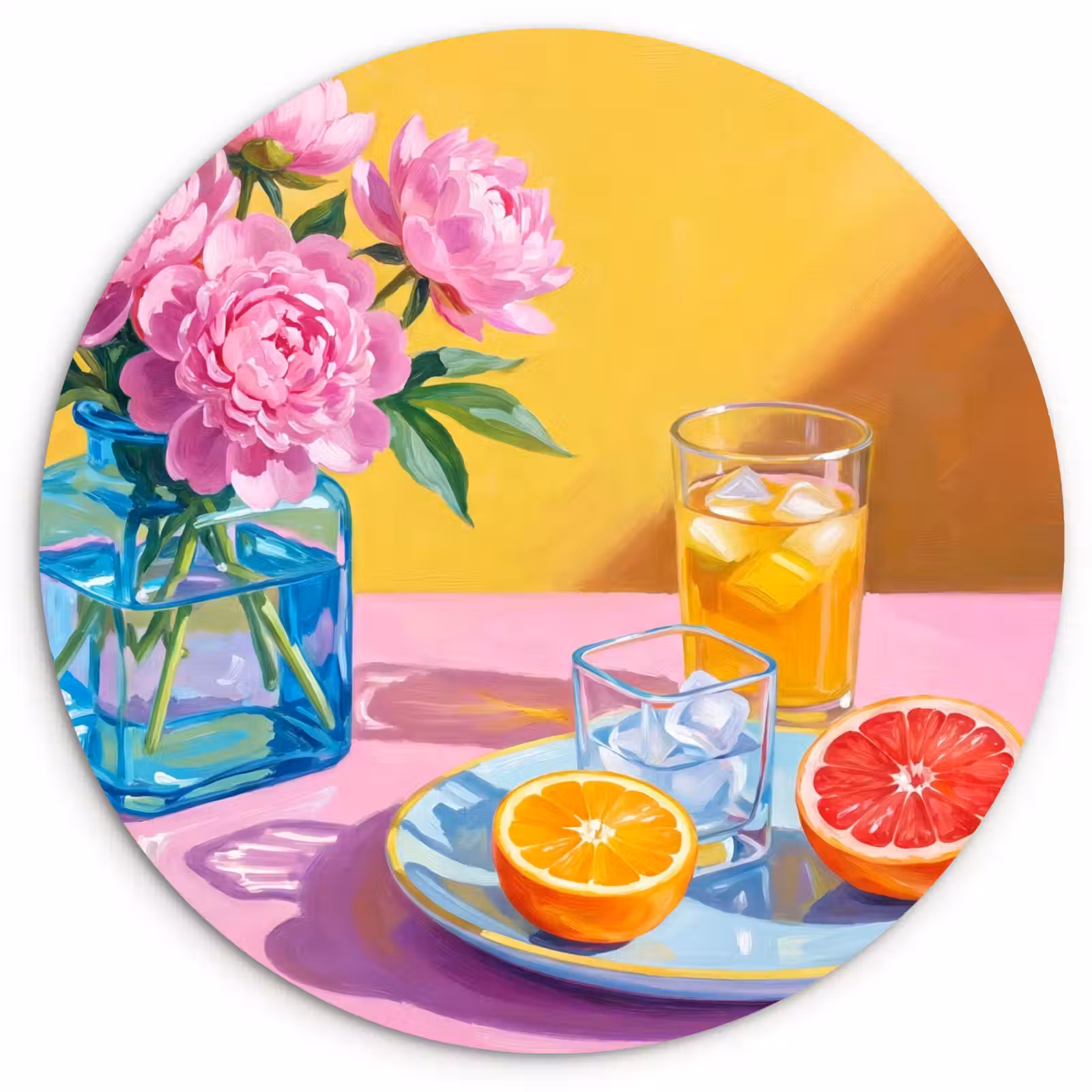 Forexbild Rund - Blumen – Rosa – Modern - Bloemen - Roze - Modern Wandcirkel kunststof plaat 5mm dik klein