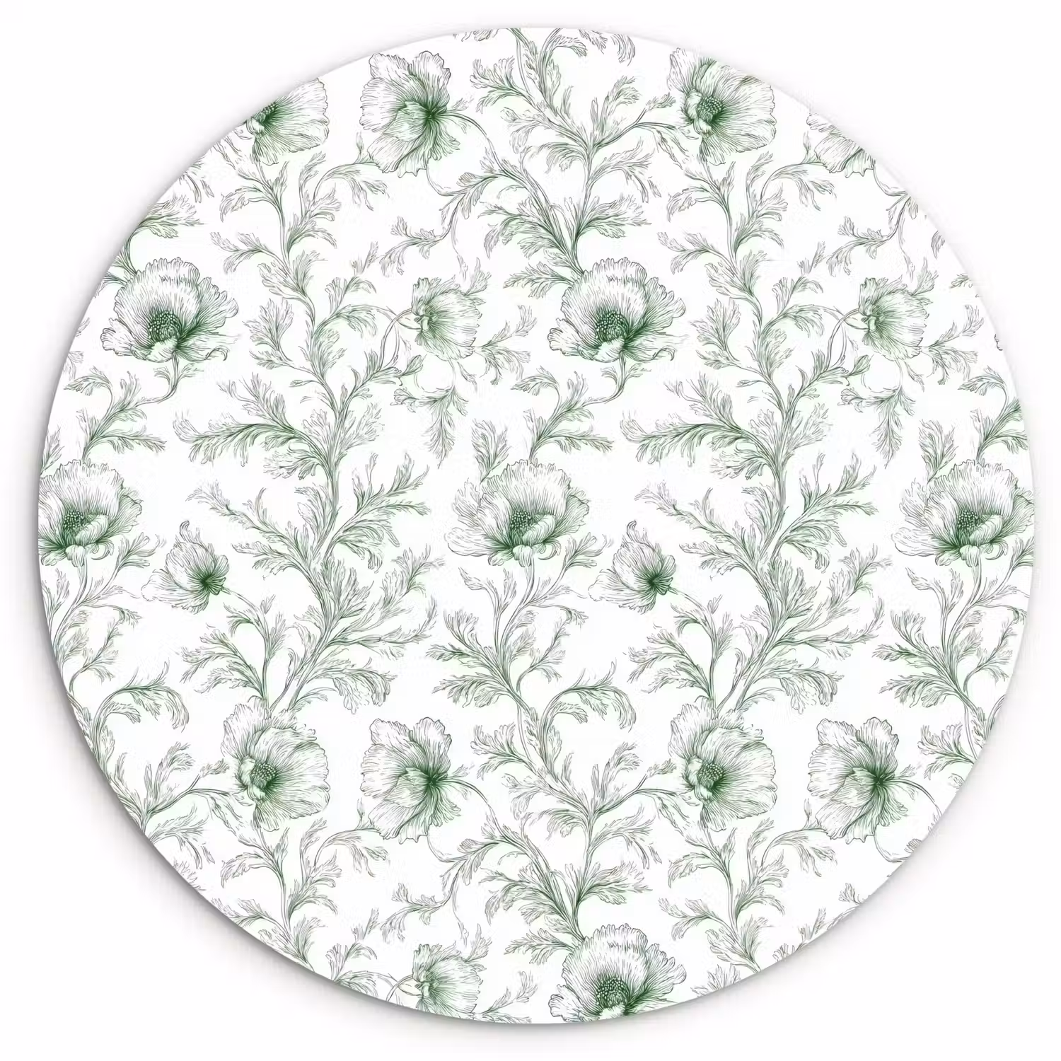 Bloemen - Getekend - Groen Wandcirkel kunststof plaat 5mm dik klein 188 -3d
