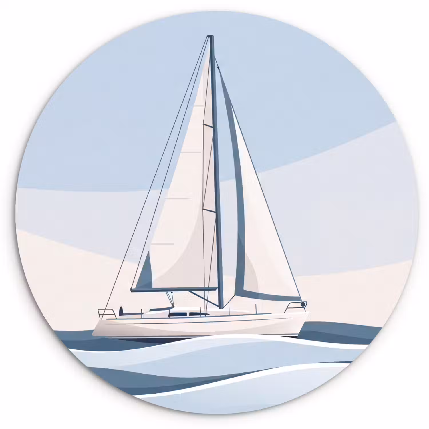 Boot - Zeil - Zee - Modern - Beige Wandcirkel kunststof plaat 5mm dik klein -3d
