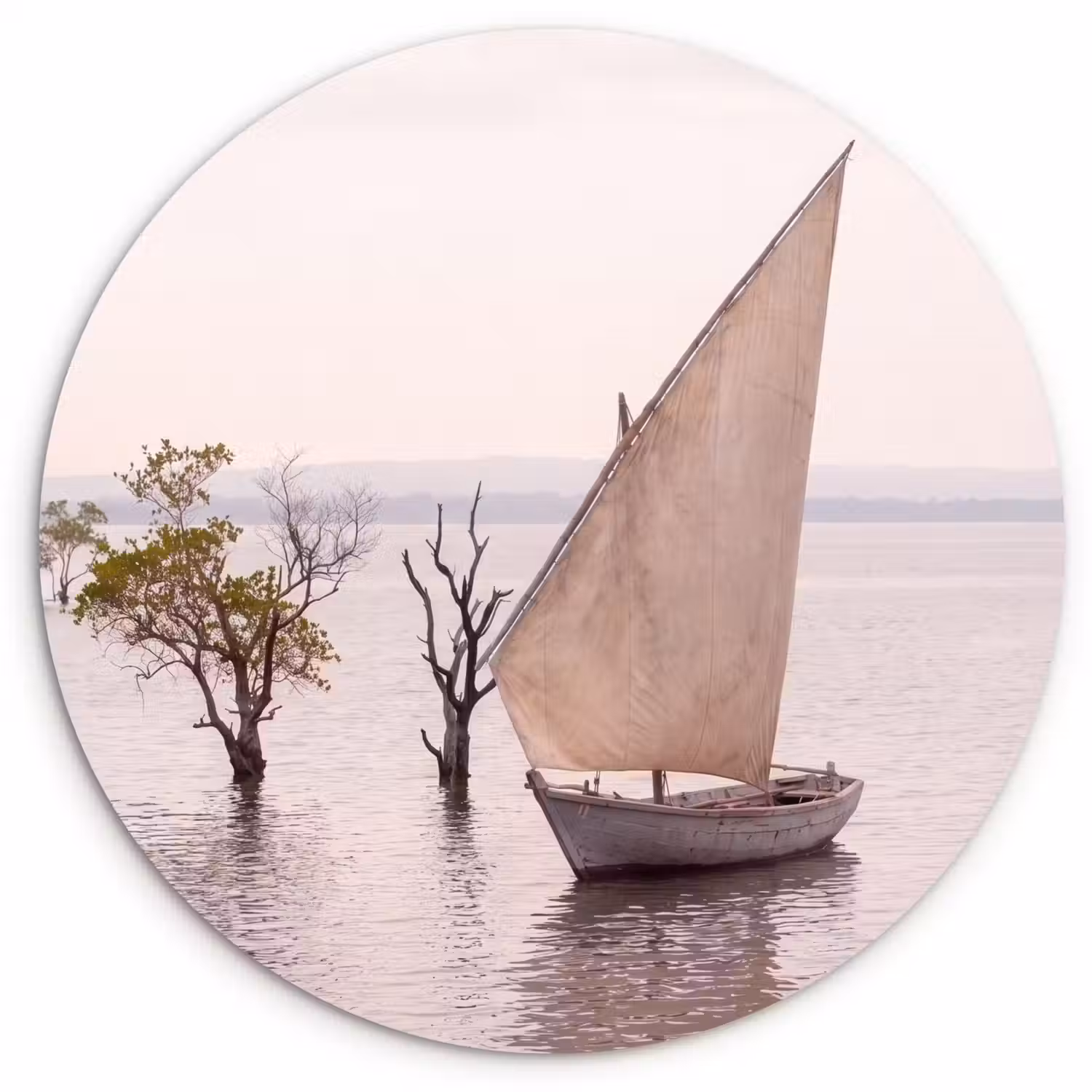 Boot - Zeil - Water - Tropisch - Natuur Wandcirkel kunststof plaat 5mm dik klein -3d