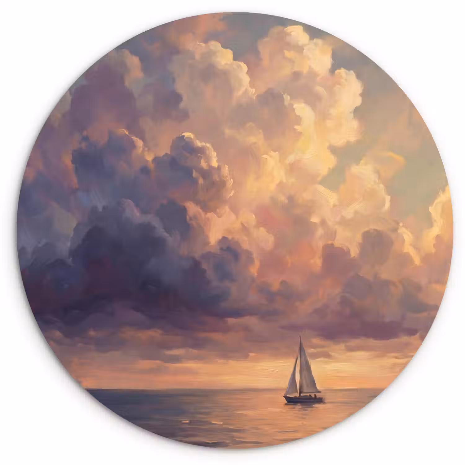 Boot - Zonsondergang - Zee - Natuur - Goud Wandcirkel kunststof plaat 5mm dik klein -3d