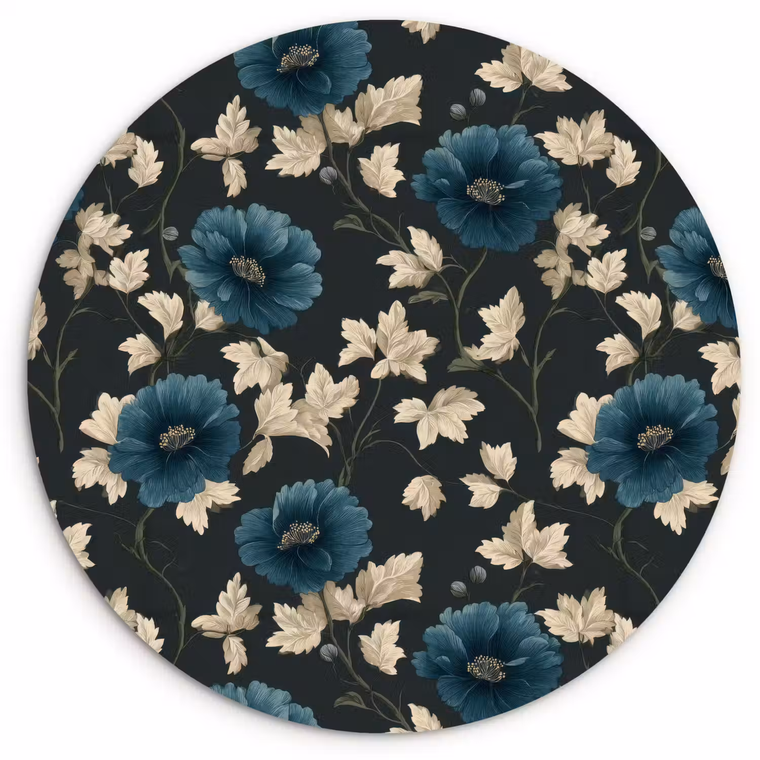 Botanisch - Bloemen - Blauw Wandcirkel kunststof plaat 5mm dik klein 188 -3d