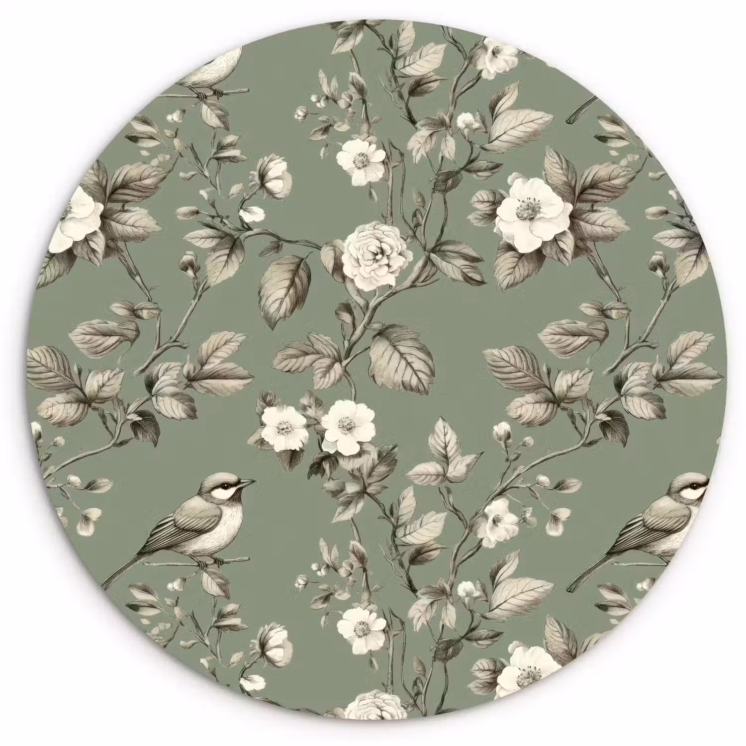 Botanisch - Vogels - Groen Wandcirkel kunststof plaat 5mm dik klein 188 -3d