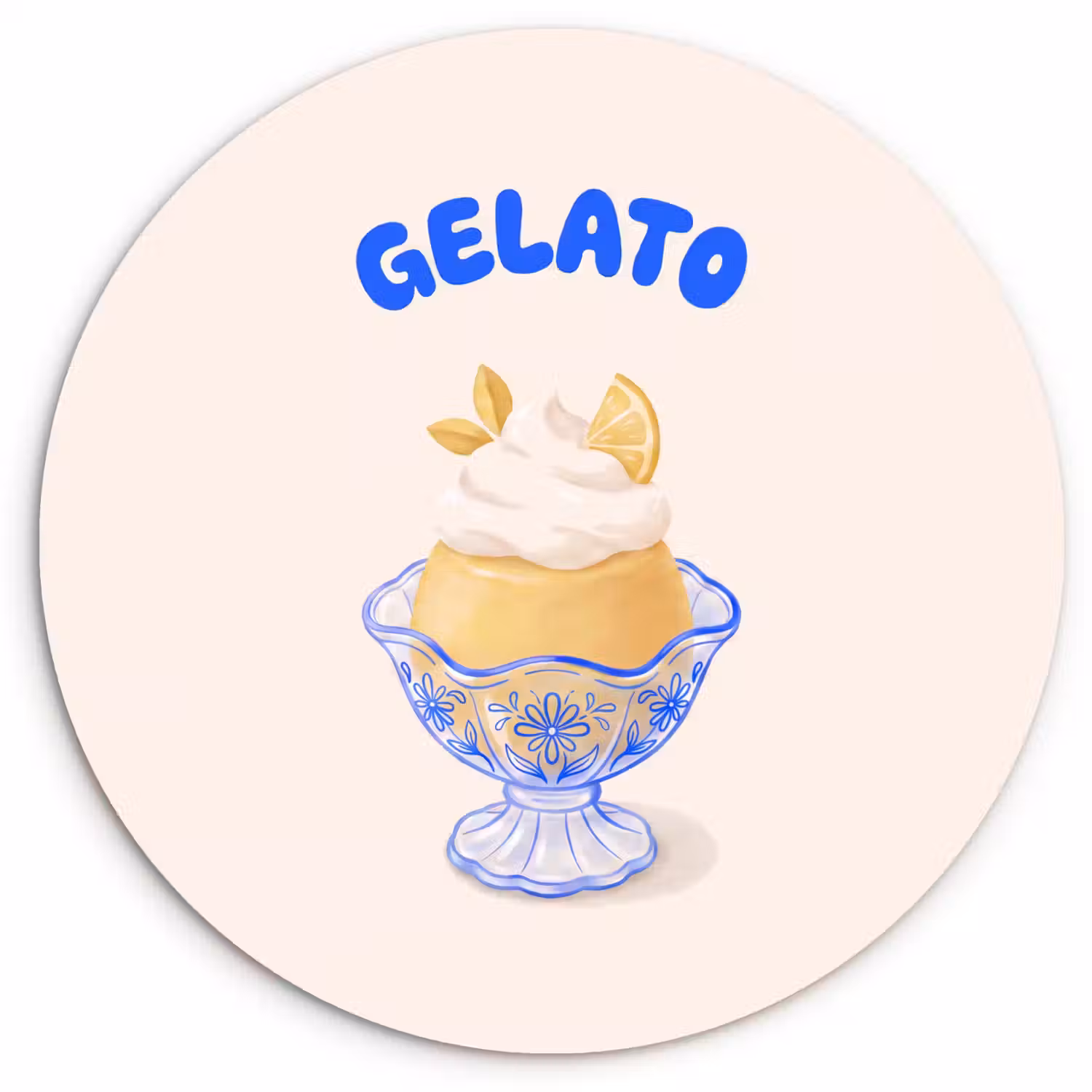 IJs - Citroen - Illustratie - Geel - Dessert Wandcirkel kunststof plaat 5mm dik klein -3d