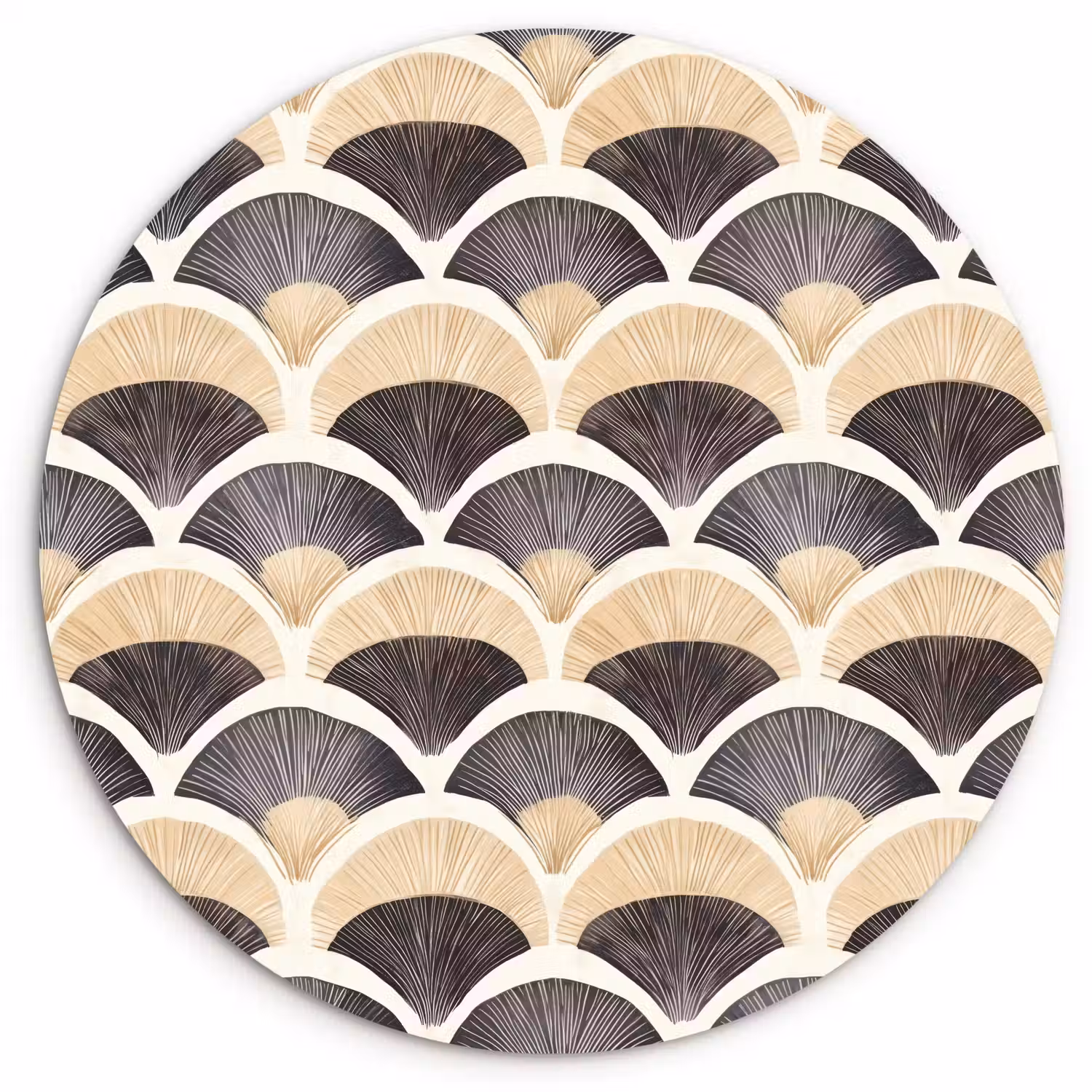 Waaier - Patroon - Zwart - Beige Wandcirkel kunststof plaat 5mm dik klein 188 -3d