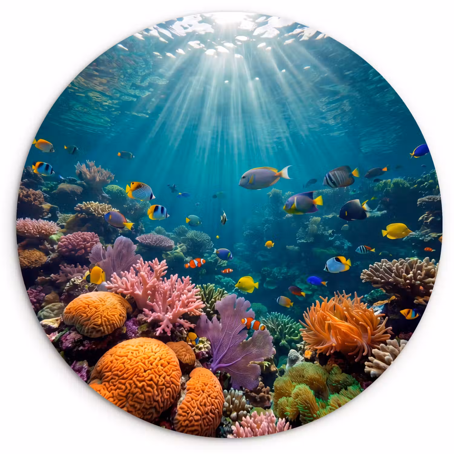 Vis - Koraal - Oceaan - Natuur - Kleurrijk Wandcirkel kunststof plaat 5mm dik klein -3d