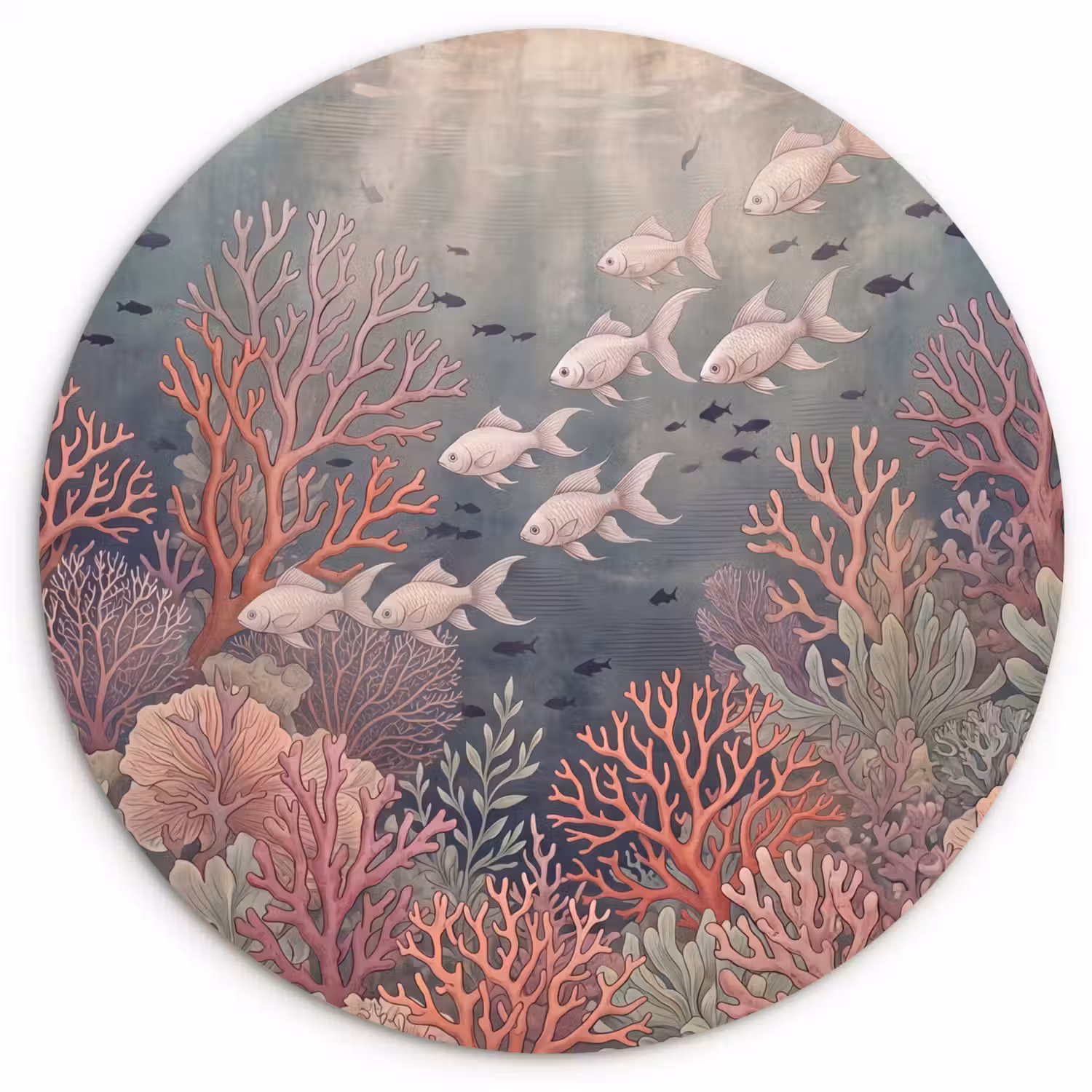Vis - Koraal - Onderwater - Illustratie - Vintage Wandcirkel kunststof plaat 5mm dik klein -3d