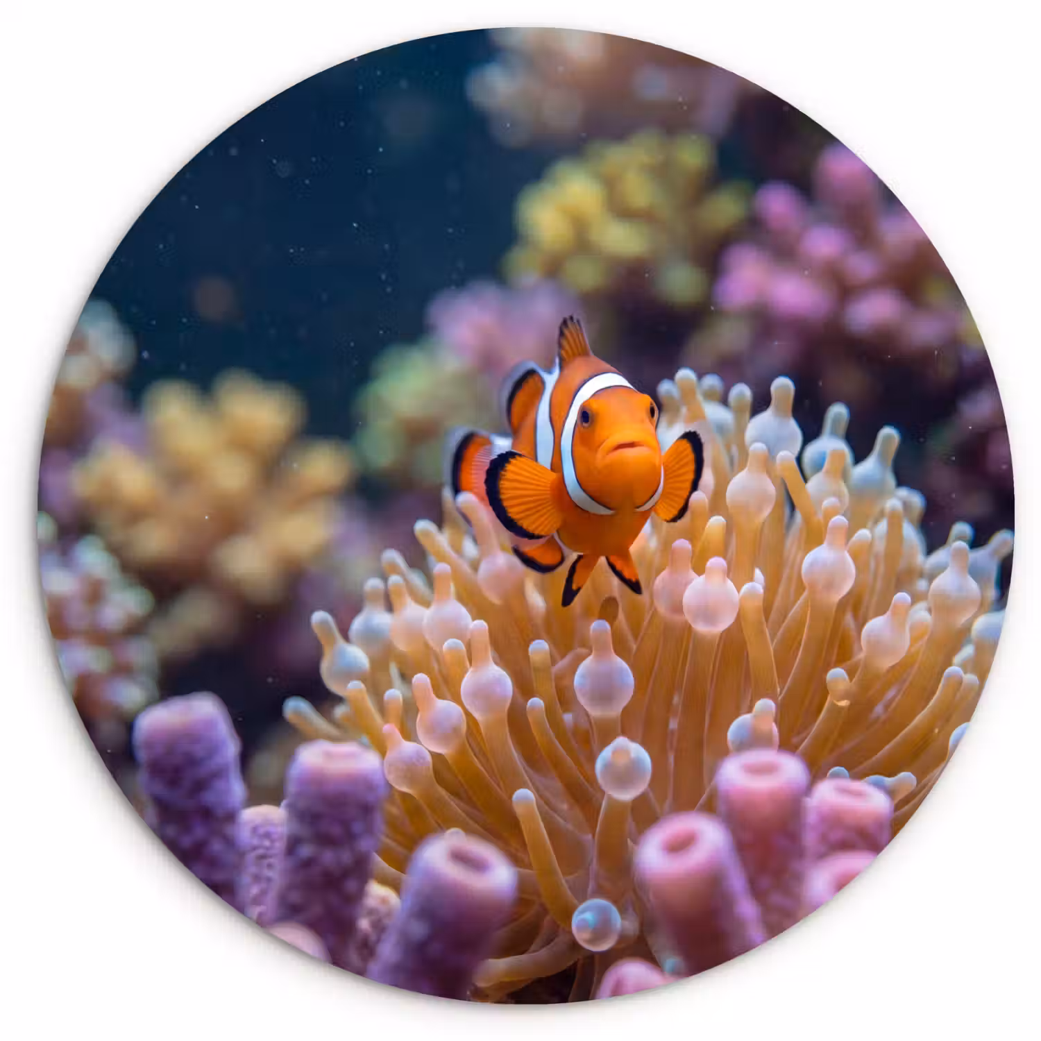 Vis - Koraal - Onderwater - Oranje - Dieren Wandcirkel kunststof plaat 5mm dik klein -3d