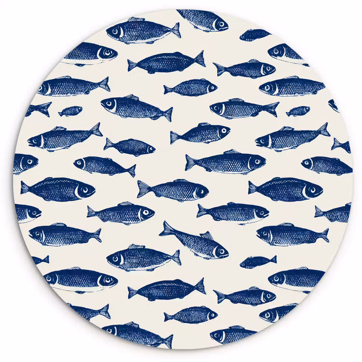 Vissen - Patroon - Blauw - Wit Wandcirkel kunststof plaat 5mm dik klein 188 -3d