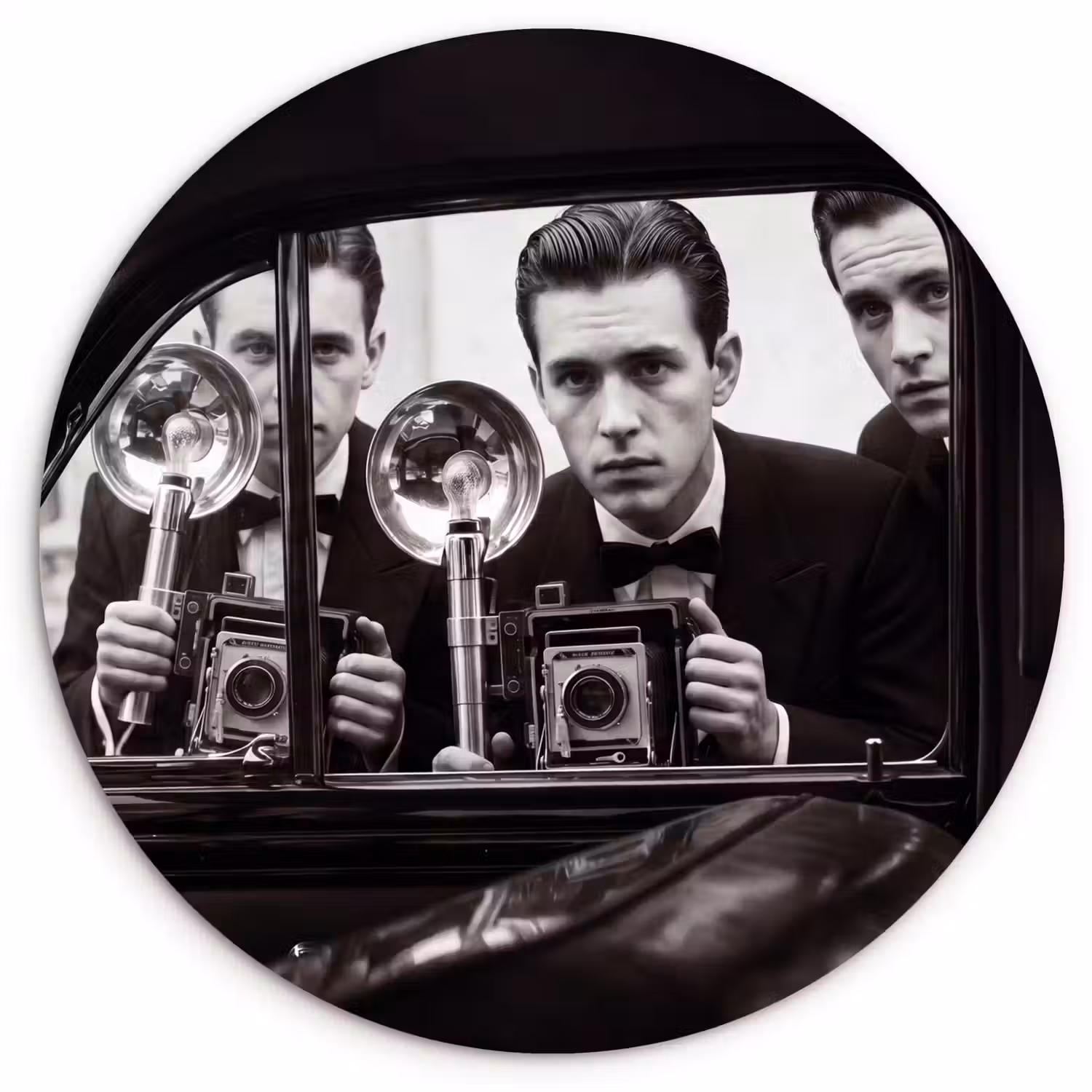 Fotograaf - Camera - Vintage - Journalistiek - Zwart-wit Wandcirkel kunststof plaat 5mm dik klein -3d