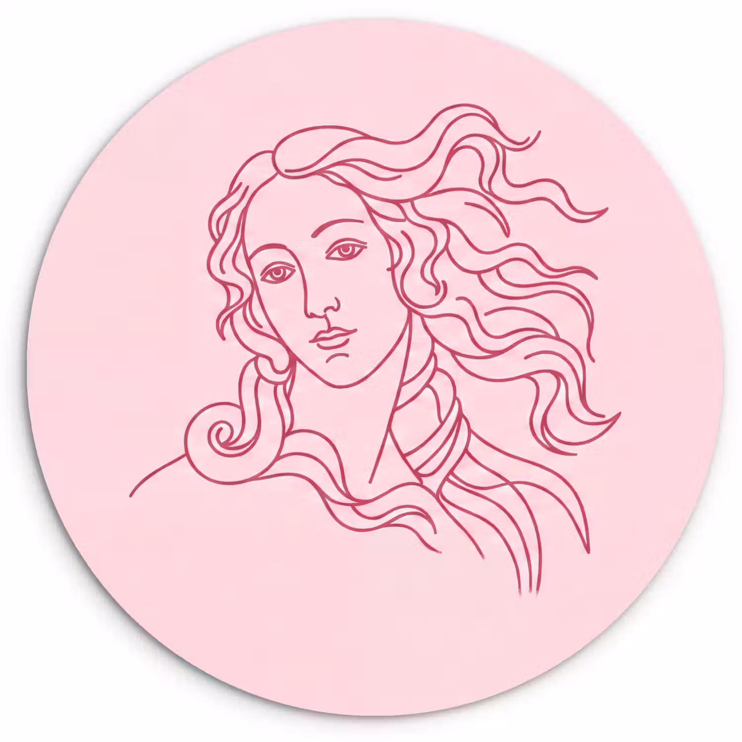 Vrouw - Portret - Klassiek - Line-art - Roze Wandcirkel kunststof plaat 5mm dik klein -3d