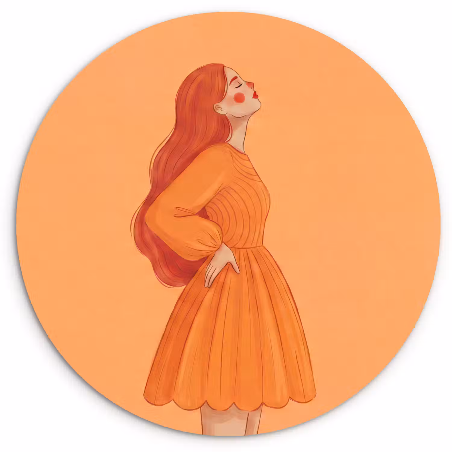 Vrouw - Profiel - Mensen - Modern - Oranje Wandcirkel kunststof plaat 5mm dik klein -3d