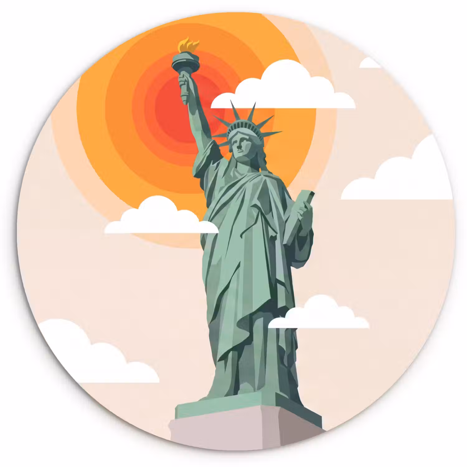 Vrijheidsbeeld - New York - Zon - Modern Wandcirkel kunststof plaat 5mm dik klein -3d