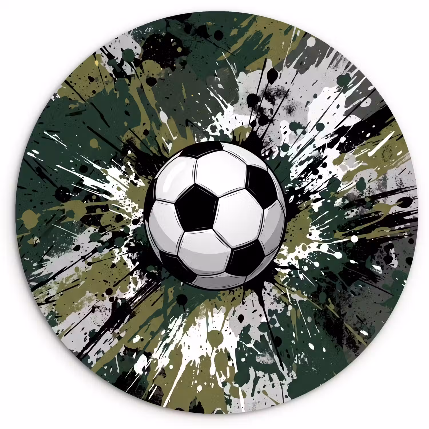 Voetbal - Verf - Spetters - Groen Wandcirkel kunststof plaat 5mm dik klein -3d