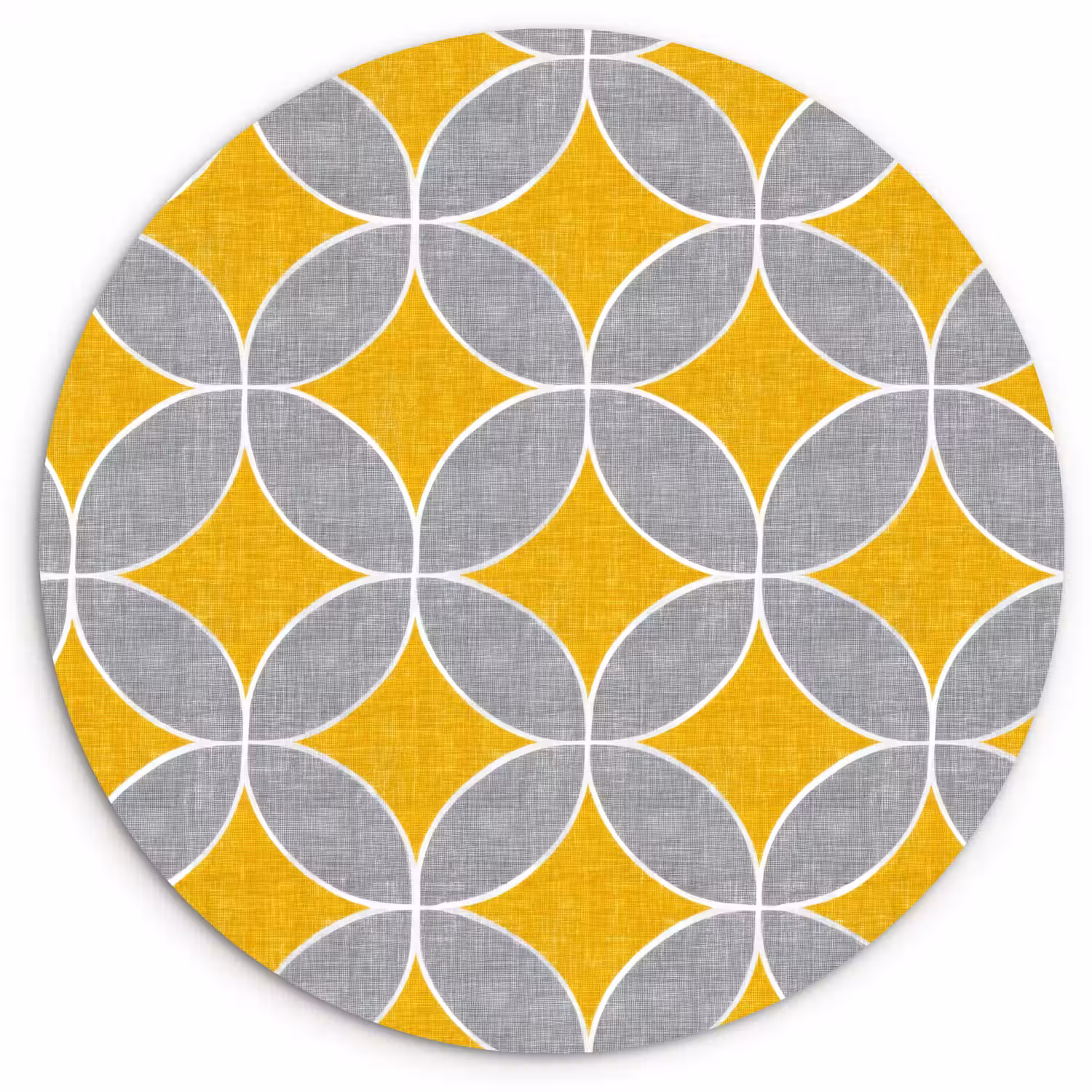 Geometrisch - Cirkels - Textuur - Grijs - Geel Wandcirkel kunststof plaat 5mm dik klein 188 -3d